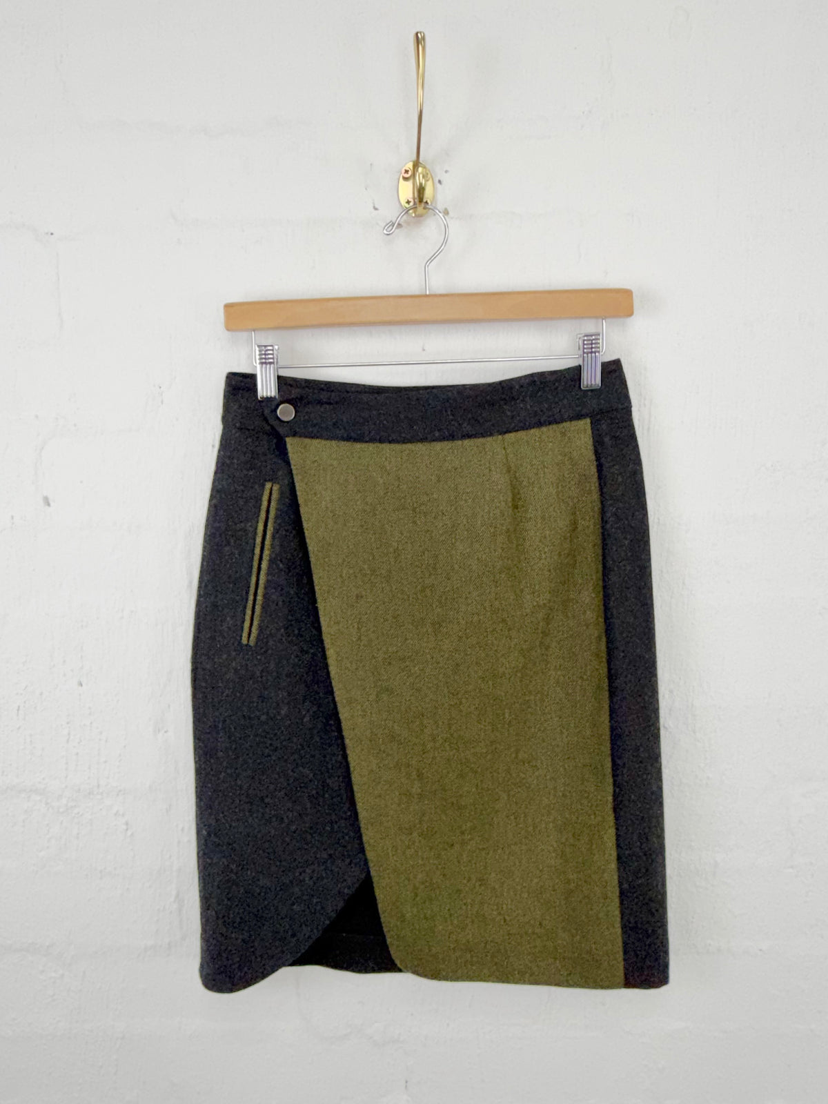 Intropia Grey & Mossy Green Wool Pencil Skirt - AU8/10
