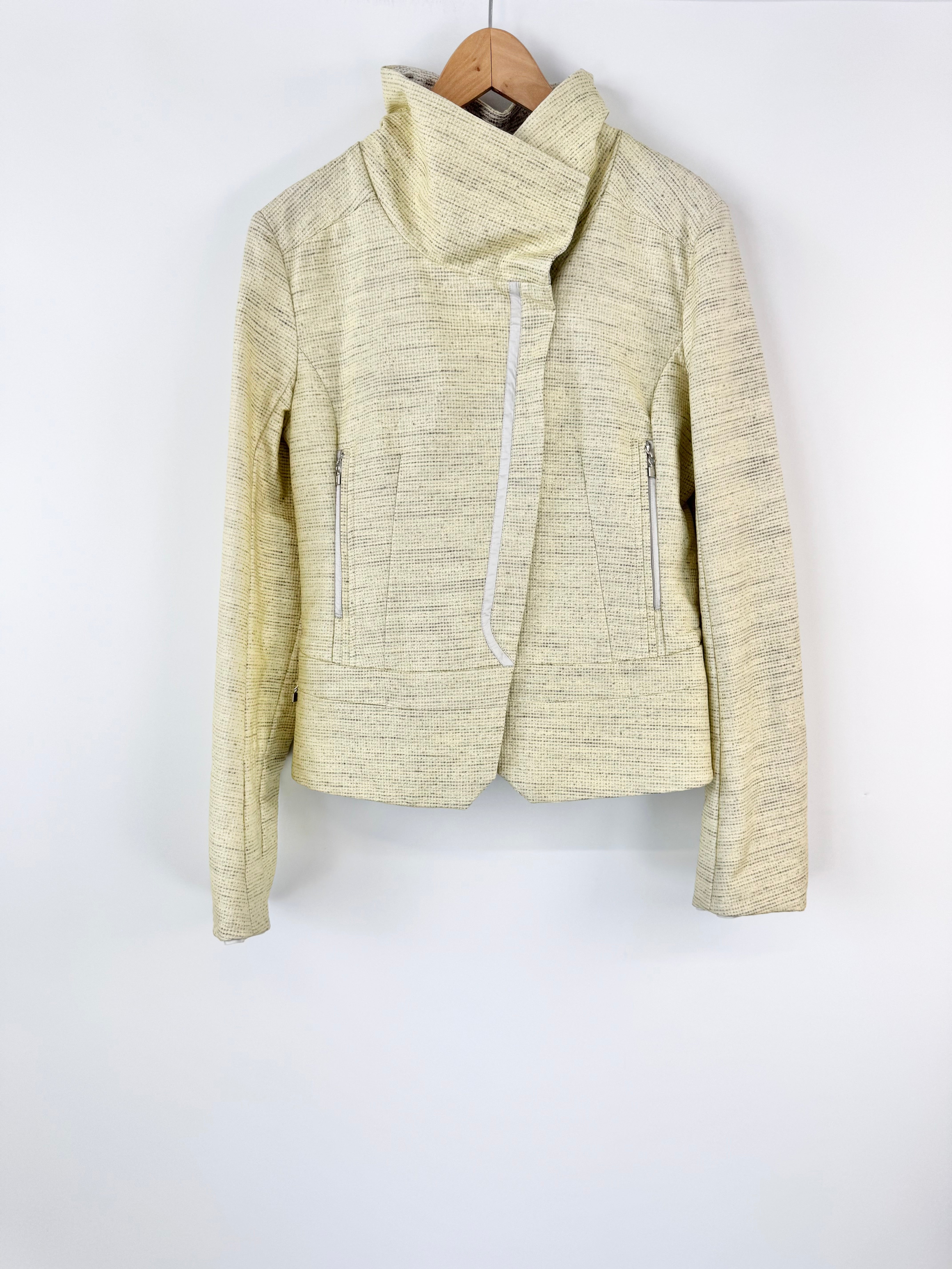 Active by Marithé + François Girbaud Cream Grid Pattern Biker Style Jacket - AU12