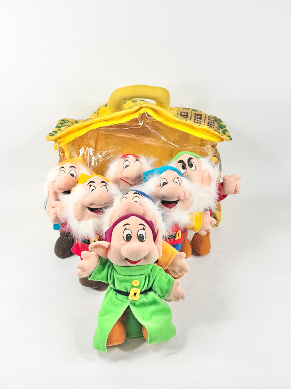 Vintage Snow White Seven Plush Dwarves In Cottage