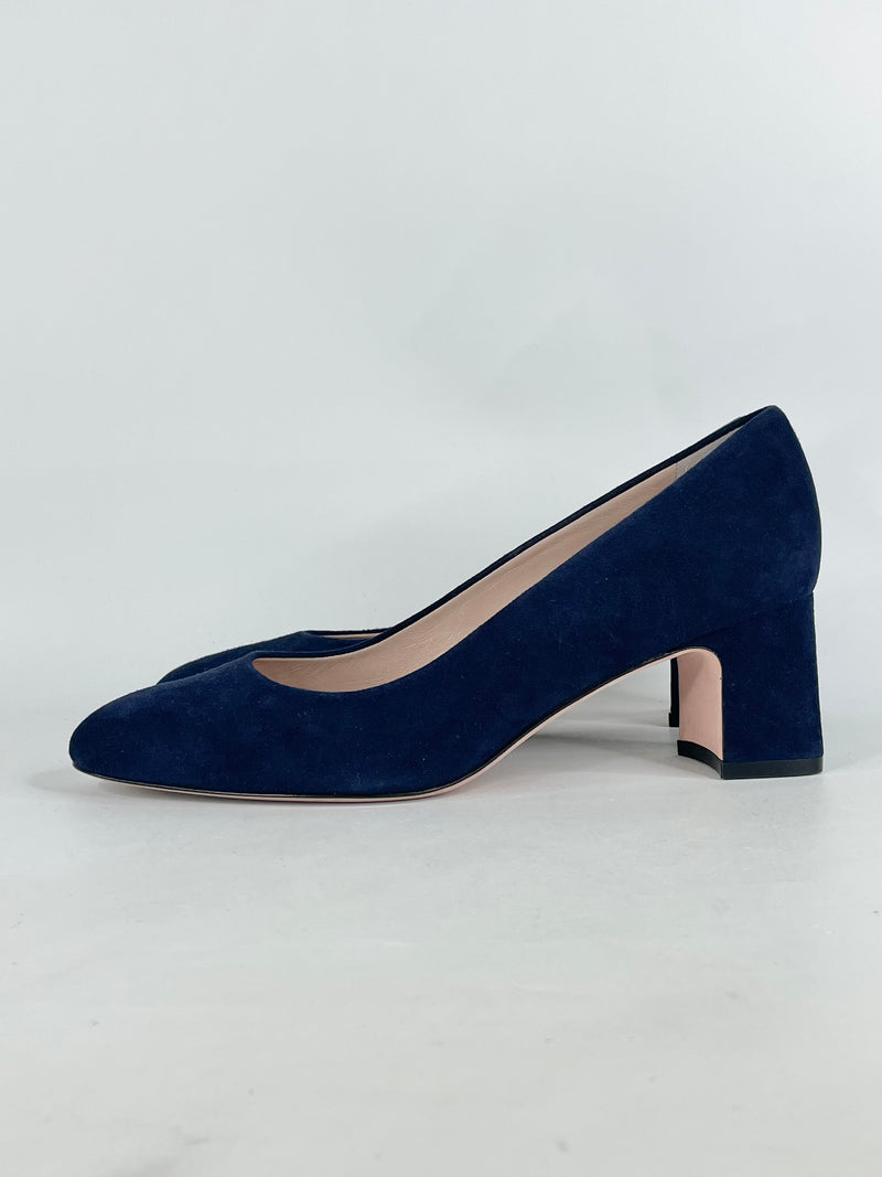 Stuart Weitzman Navy Blue Suede 'Mary Ann 60' Pumps - EU40.5