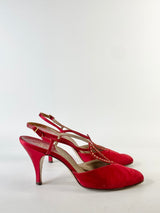 Vintage Blood Red Jewel Studded Stilettos - EU37/38