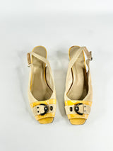 Stuart Weitzman Yellow & Cream Peep Toe Heels - EU41