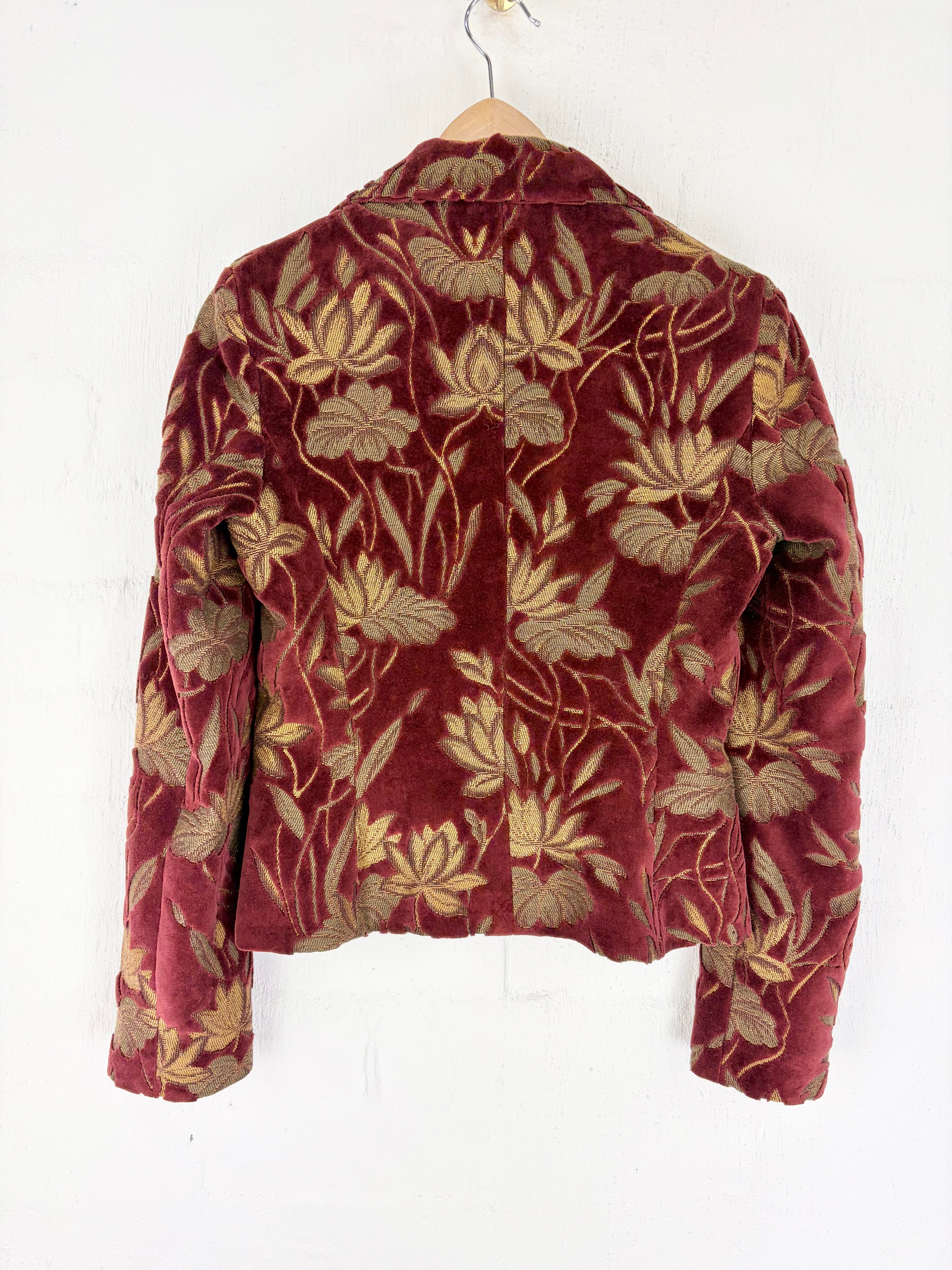Vintage 90s D&G Dolce & Gabbana Burgundy & Gold Burnout Velvet Blazer - AU8/10