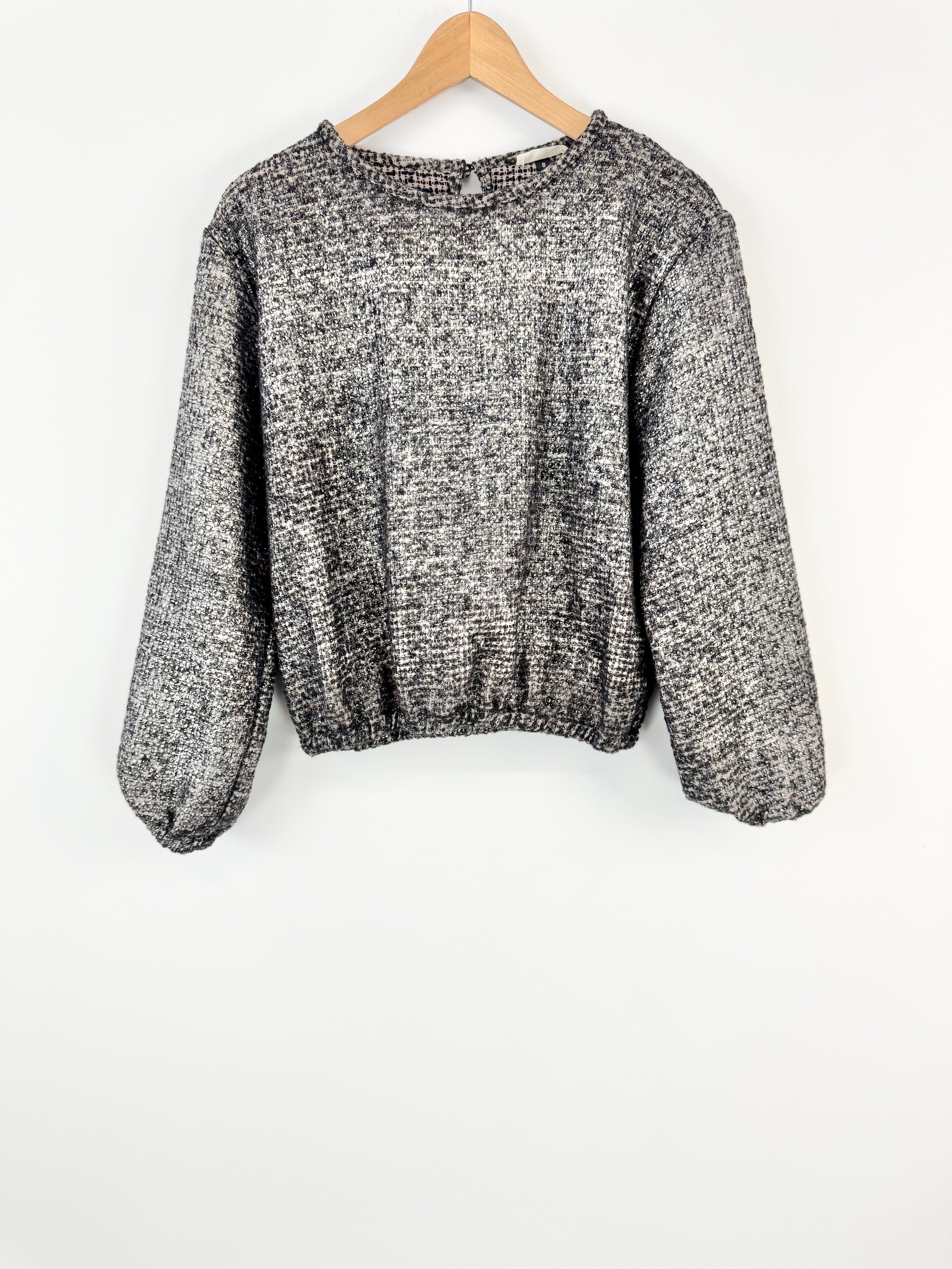 Hoss Grey Metallic Wool Blend Puff Sleeve Blouse - AU8