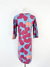 Marimekko 'Varpu Poppari' Blue & Red Shift Body Con Dress - AU10