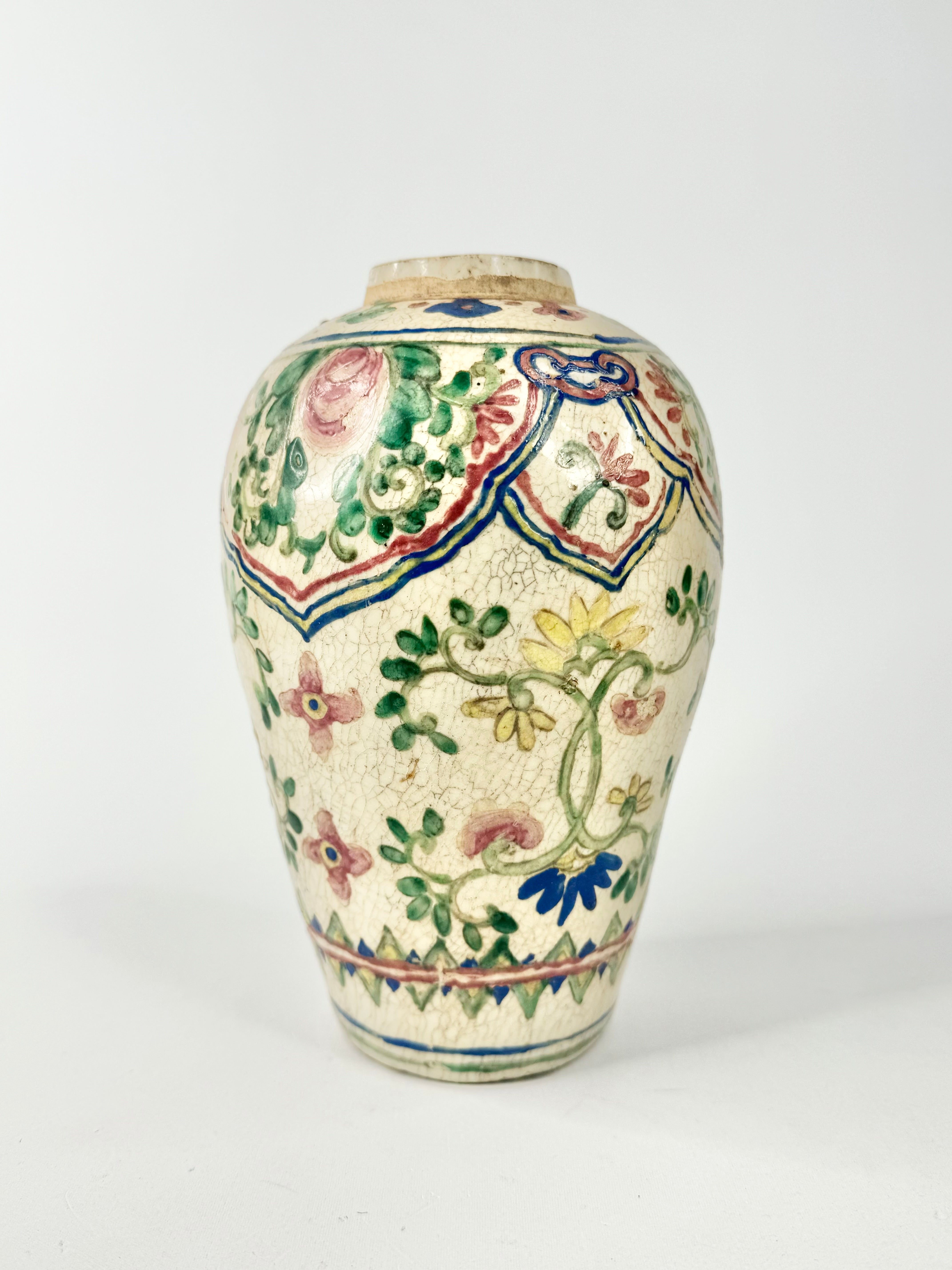 Antique Hand Painted Tall Floral Porcelain Vase