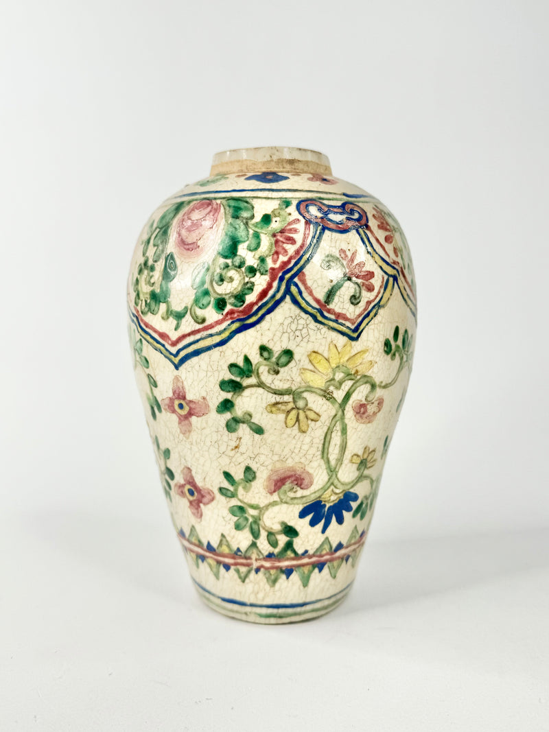 Antique Hand Painted Tall Floral Porcelain Vase