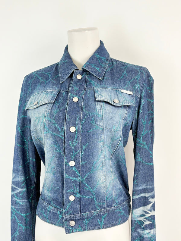 Y2K Versace Jeans Couture Washed Indigo Glittery Denim Jacket - AU8