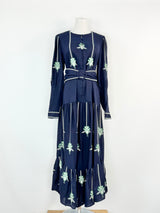Once/Was 'Grove Embroidered Linen & Viscose Pleat Sleeve Maxi' NWT - AU8