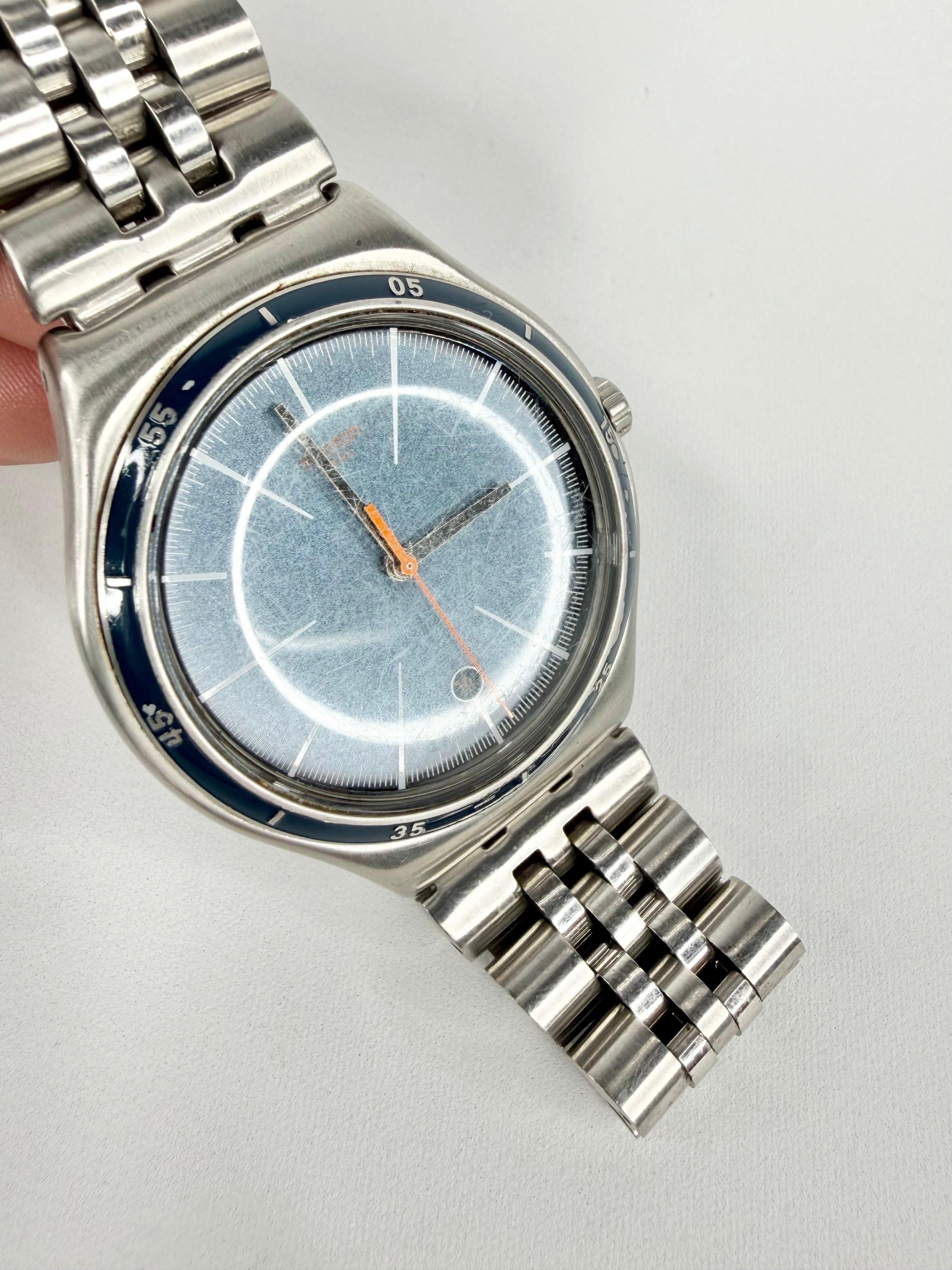 Swatch 'Irony Star Chief' Prussian Blue Dial Silver Jubliee Watch