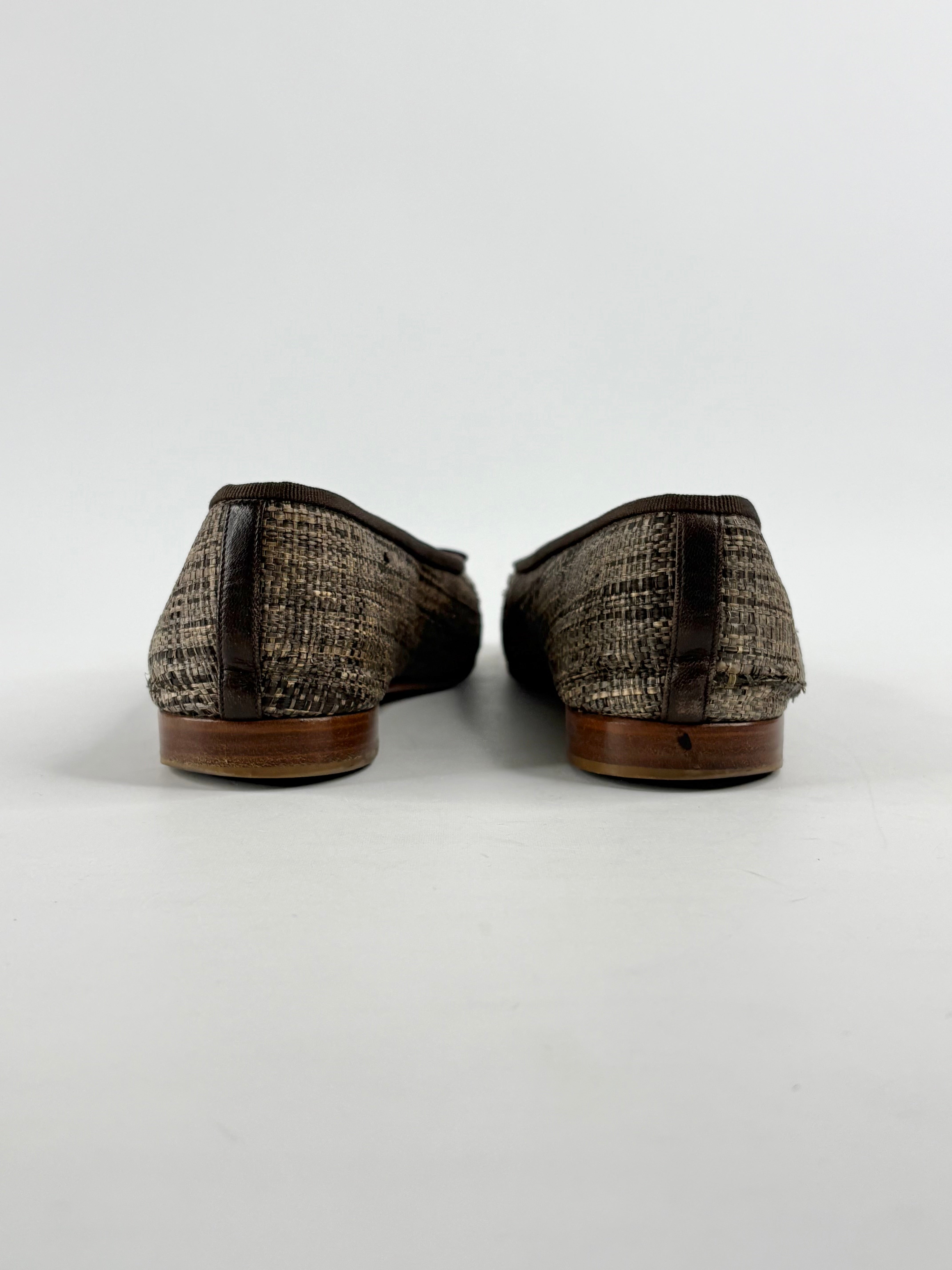 Chanel Gold Toe Leather & Hessian Ballet Flats - EU39