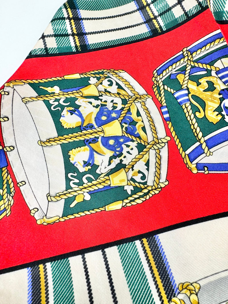Pringle Cream, Crimson & Tartan Silk Scarf