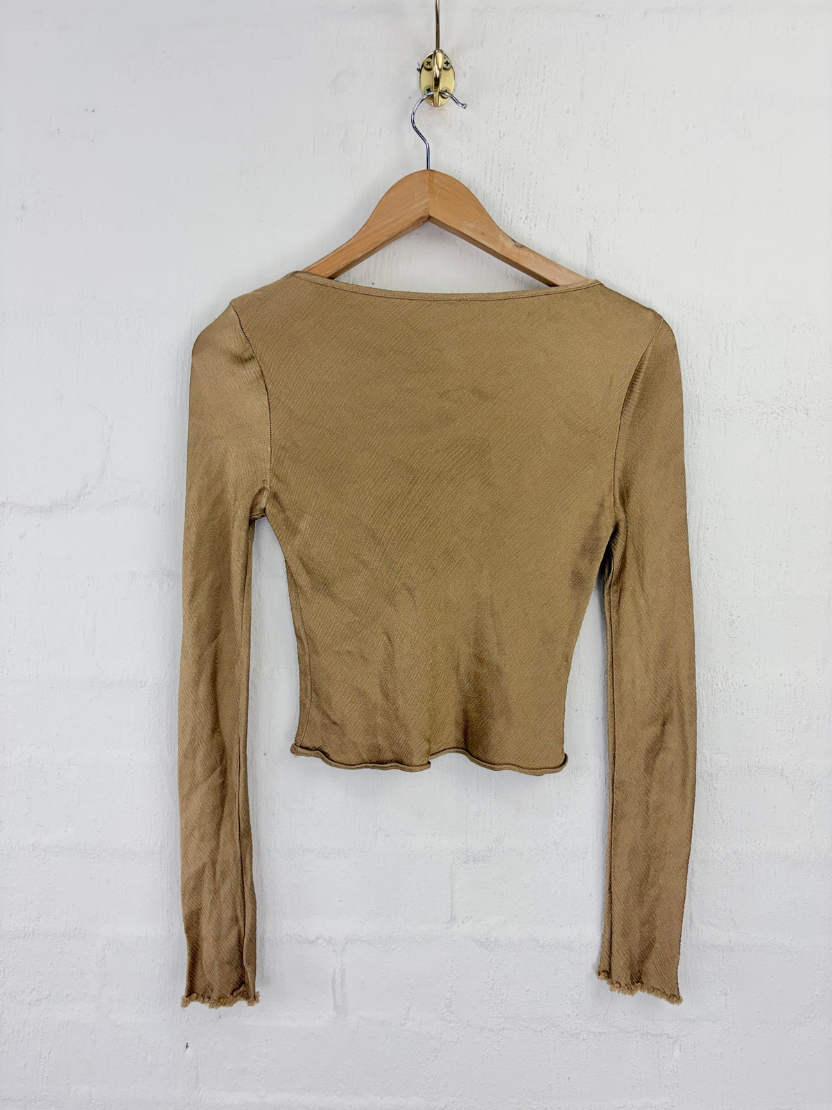 Bec + Bridge Antique Gold Bias Cut Long Sleeve Cropped Top - AU8