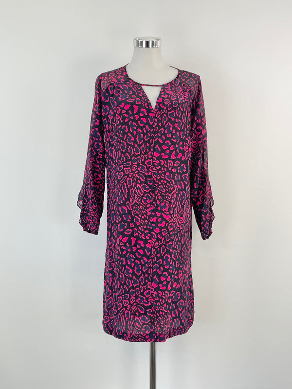 Agnetha Sacred by Husk Navy Blue & Fuchsia Silk Shift Dress - AU8