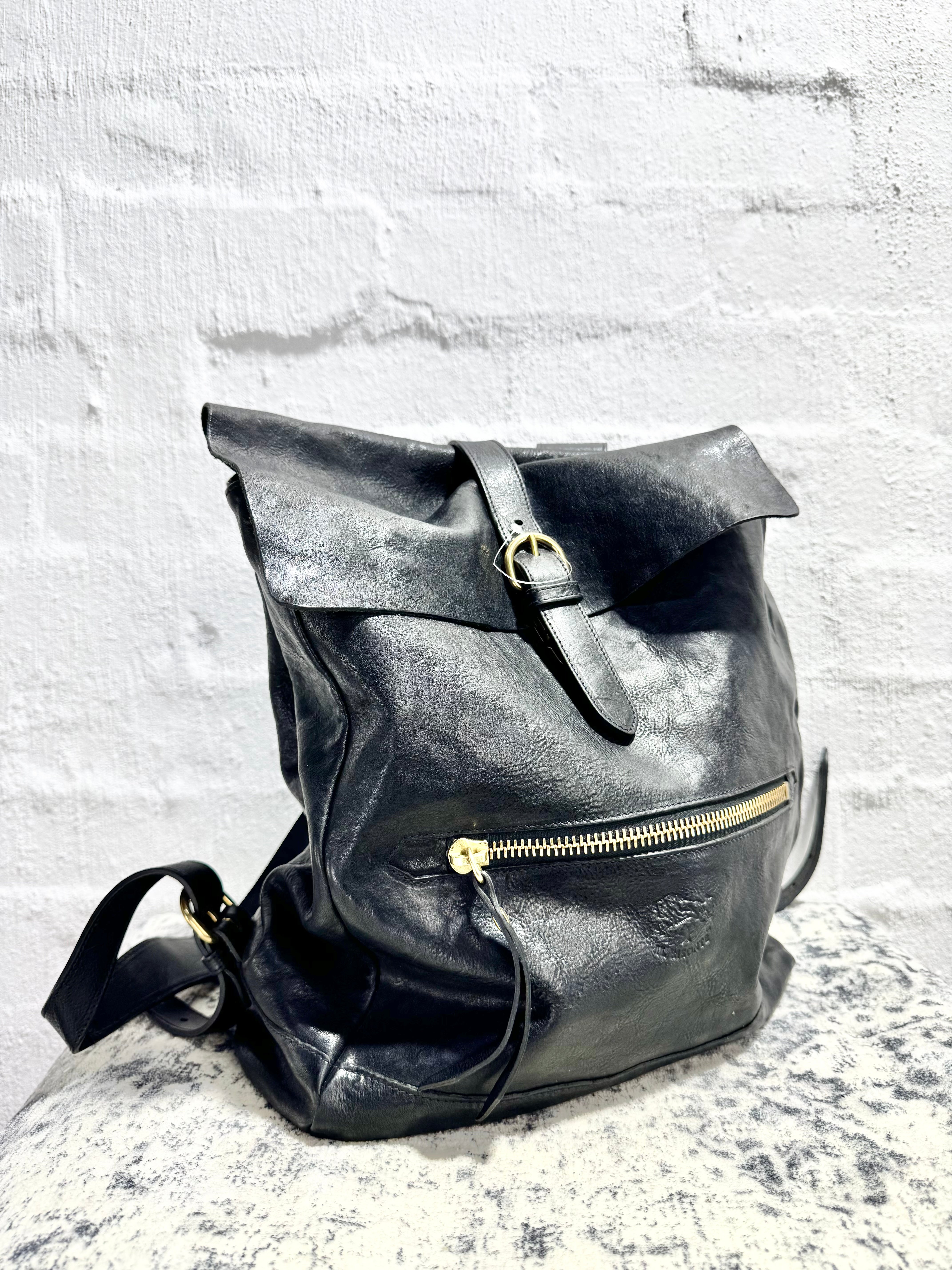 Il Bisonte Black Leather Backpack