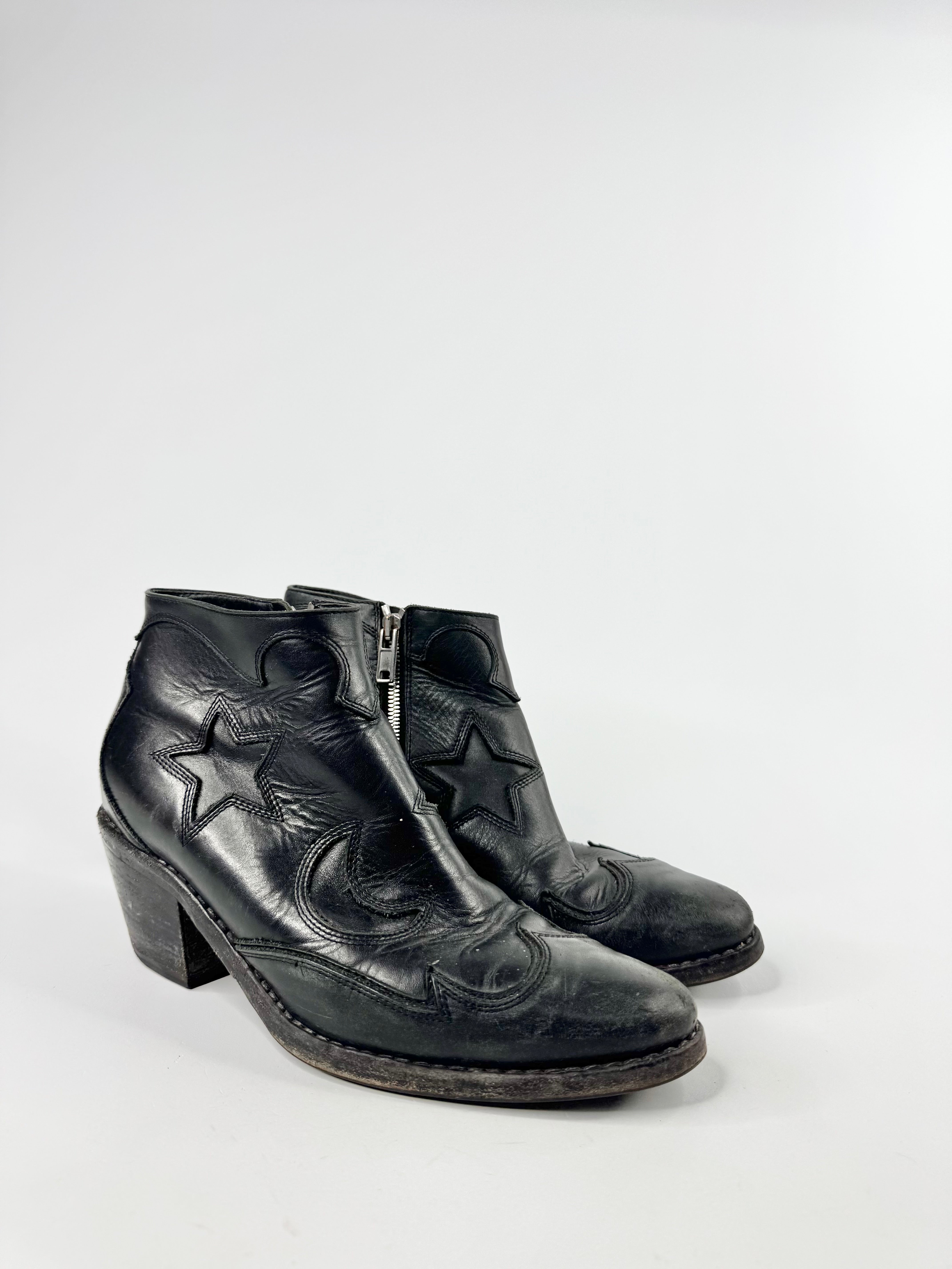 McQ Black Moon & Stars Cowboy Ankle Boots - EU39