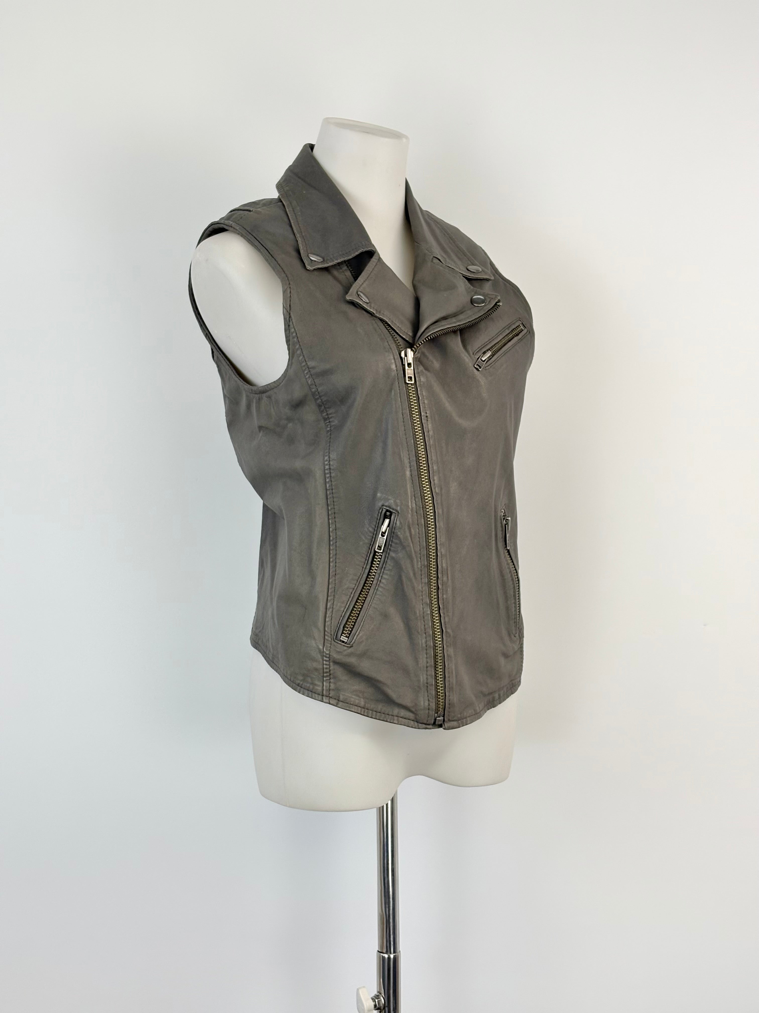 Maje Charcoal 'Etrille' Sleeveless Leather Jacket - AU10