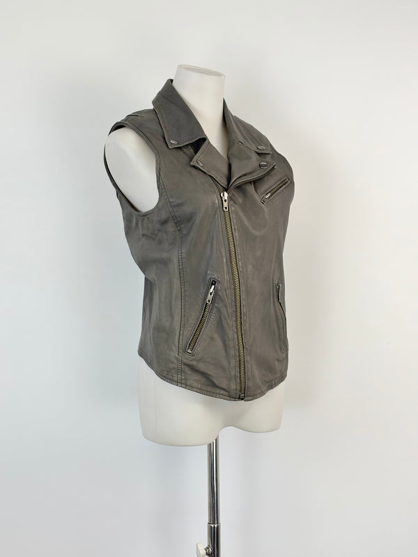Maje Charcoal 'Etrille' Sleeveless Leather Jacket - AU10