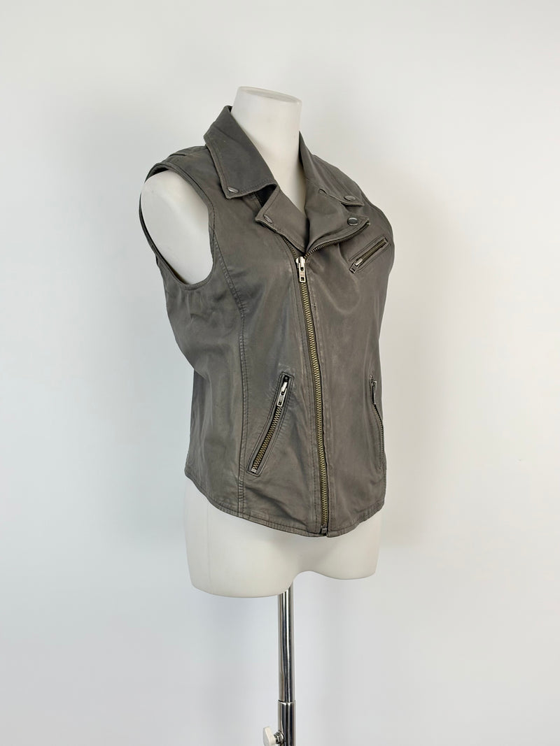 Maje Charcoal 'Etrille' Sleeveless Leather Jacket - AU10