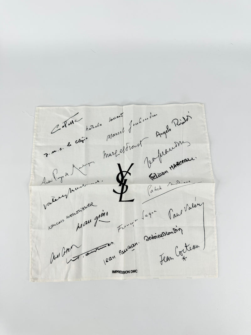 YSL White Cotton DMC Signature Handkerchief