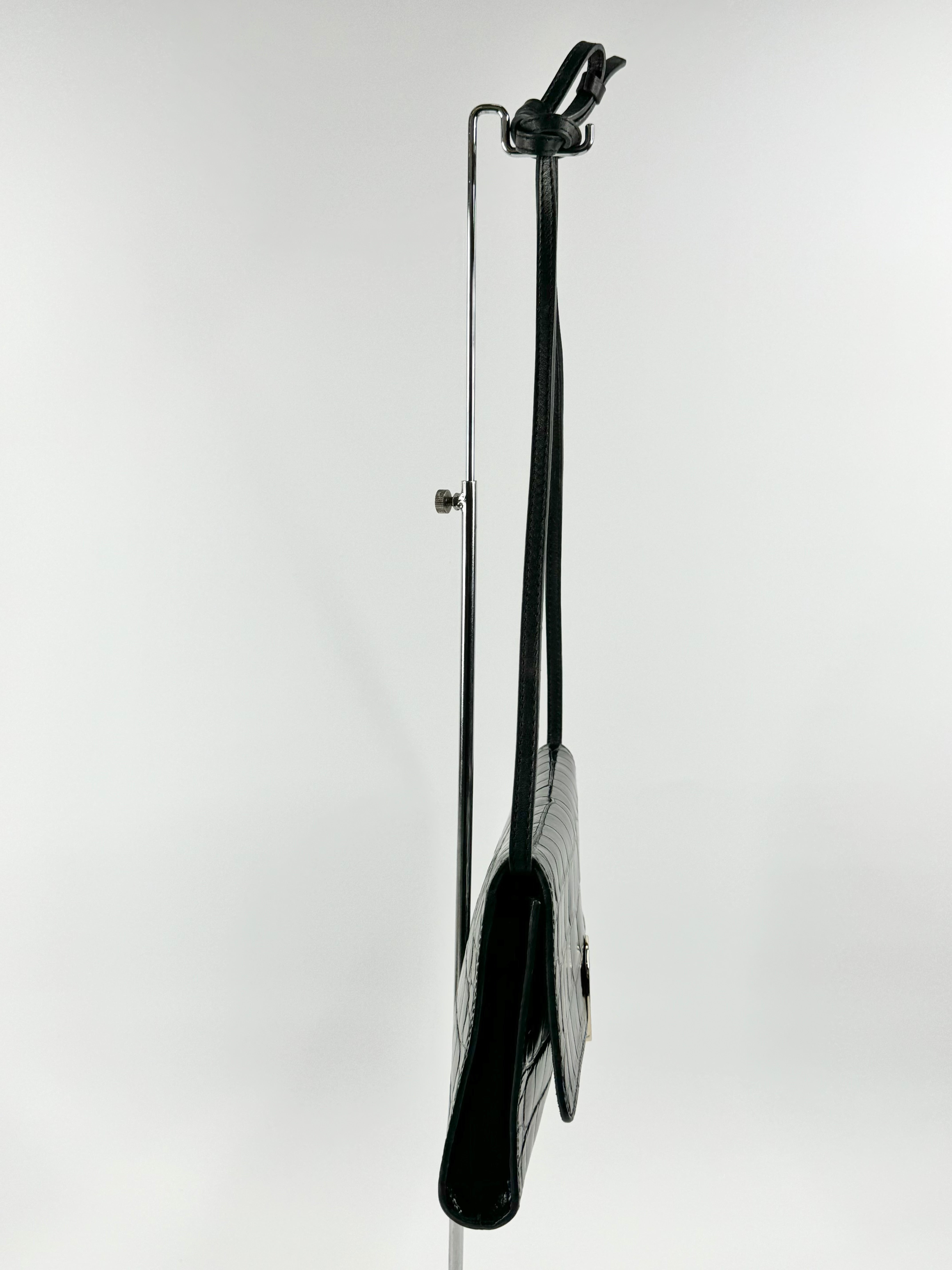 Furla Black Croc Textured Cross Body Bag