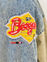 Vintage Boogie's Diner Aspen Leather & Denim Bomber Jacket - L