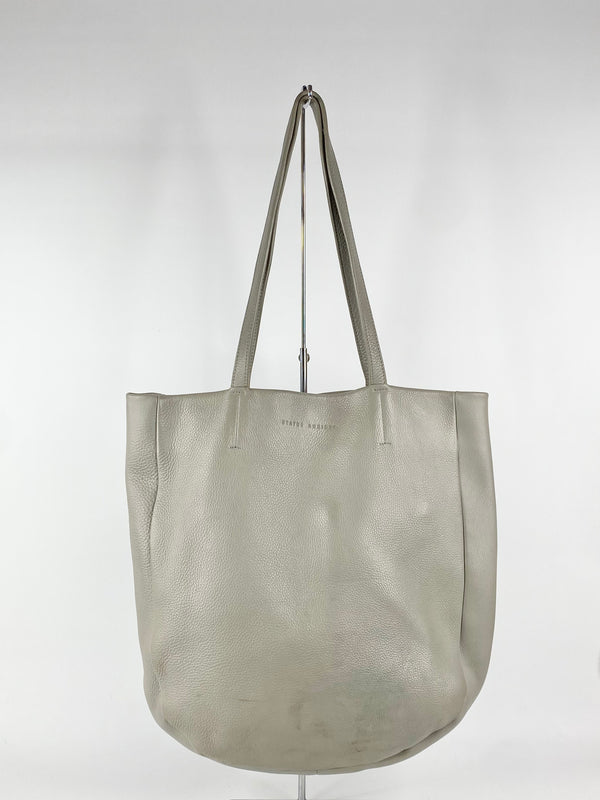 Status Anxiety Stone Grey Grained Leather Tote Bag