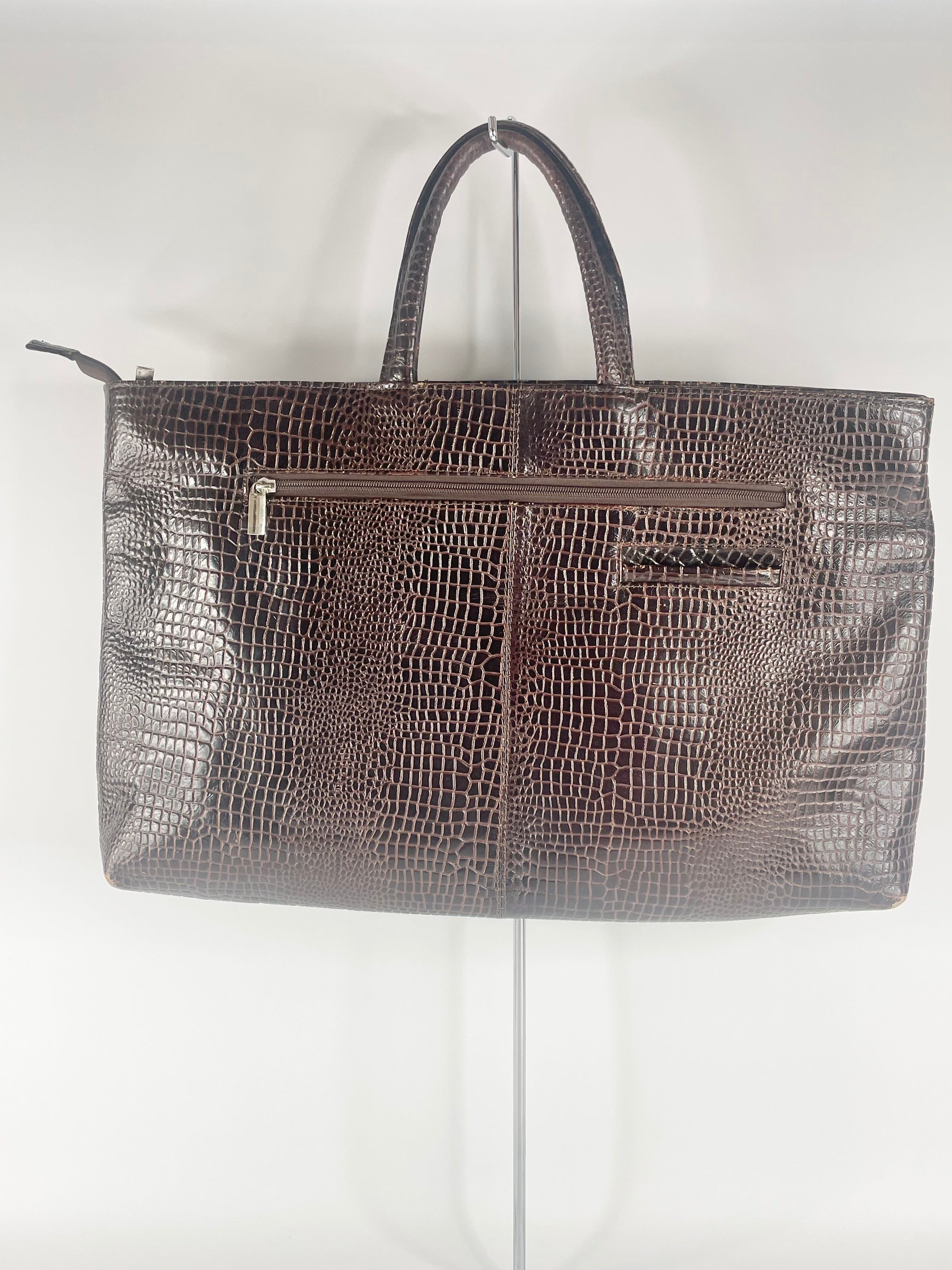 Manzoni Brown Leather Snakeskin Tote Bag