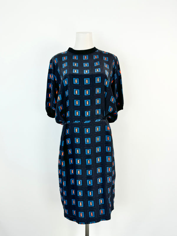 Folk Retro Pattern Silk Sheath Dress - AU8/10