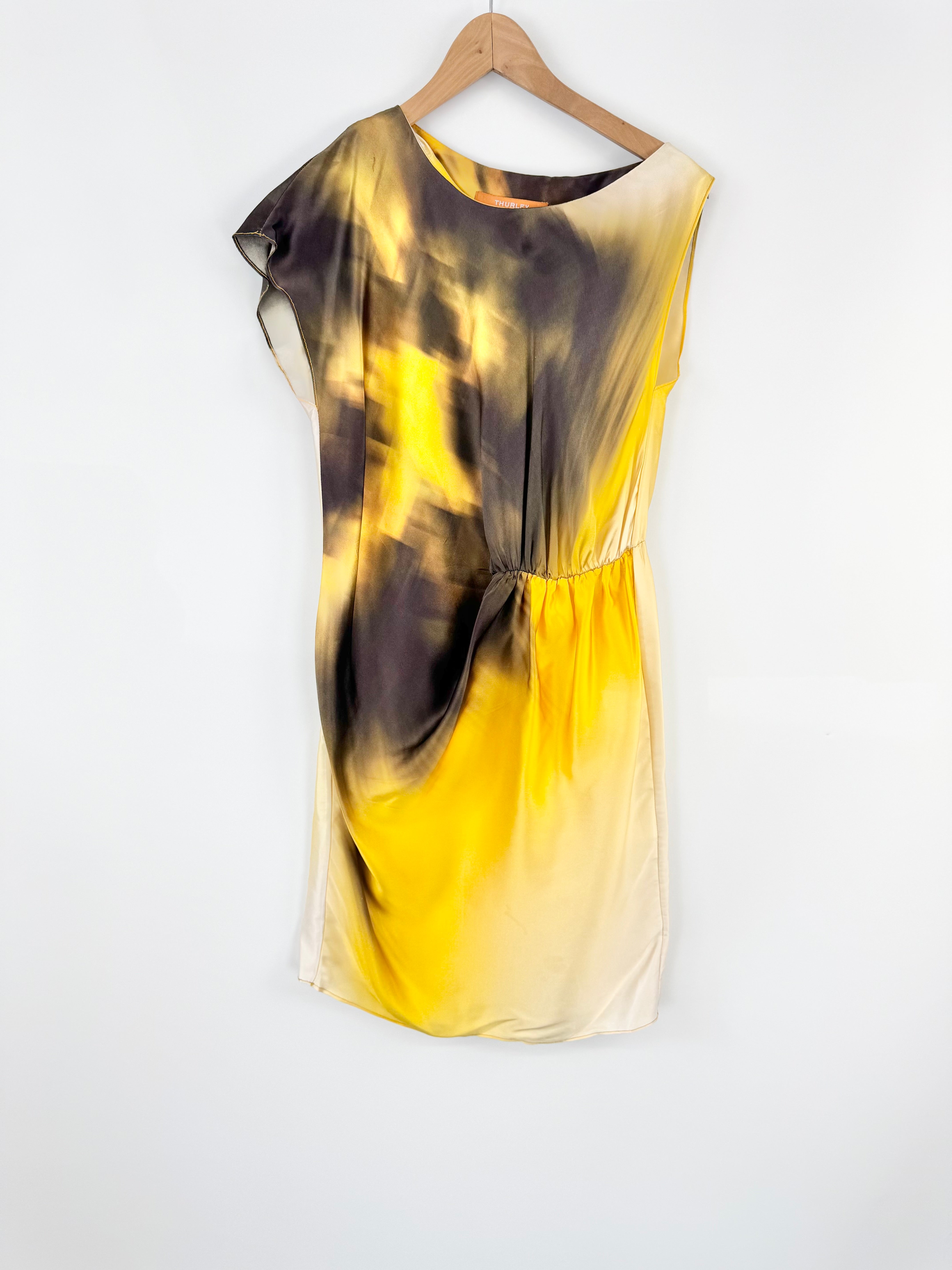 Thurley Yellow & Green Silk Sleeveless Midi Dress - AU8