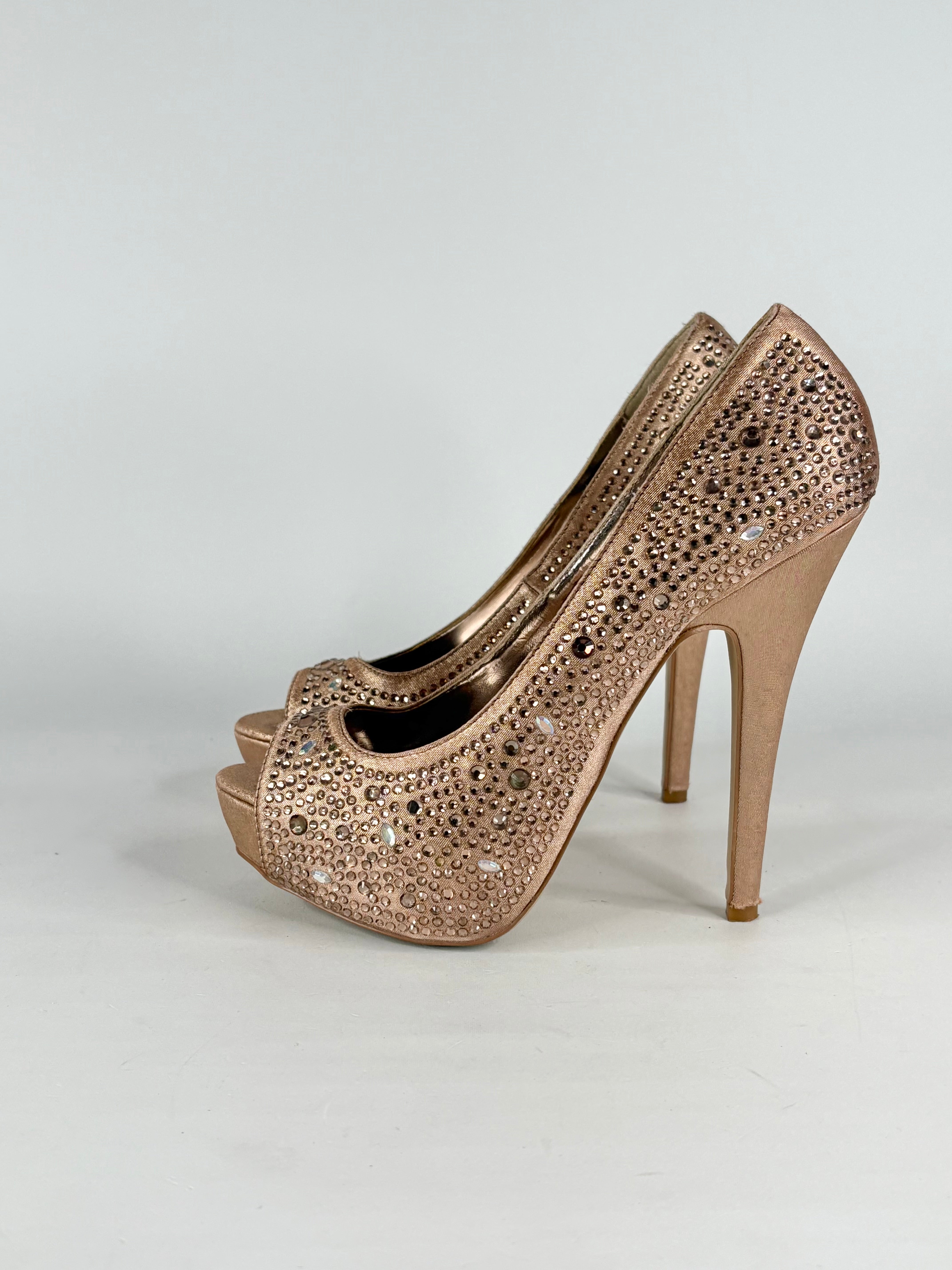 Steve Madden Copper Satin & Rhinestone Embellished 'Cycile' Peep-Toe Pumps - EU37/38