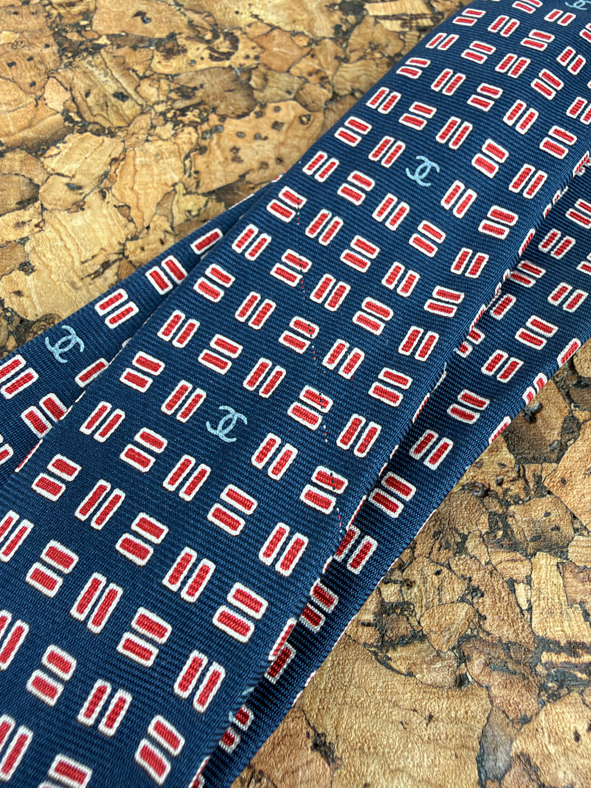 Chanel Navy & Red Patterned Silk Tie
