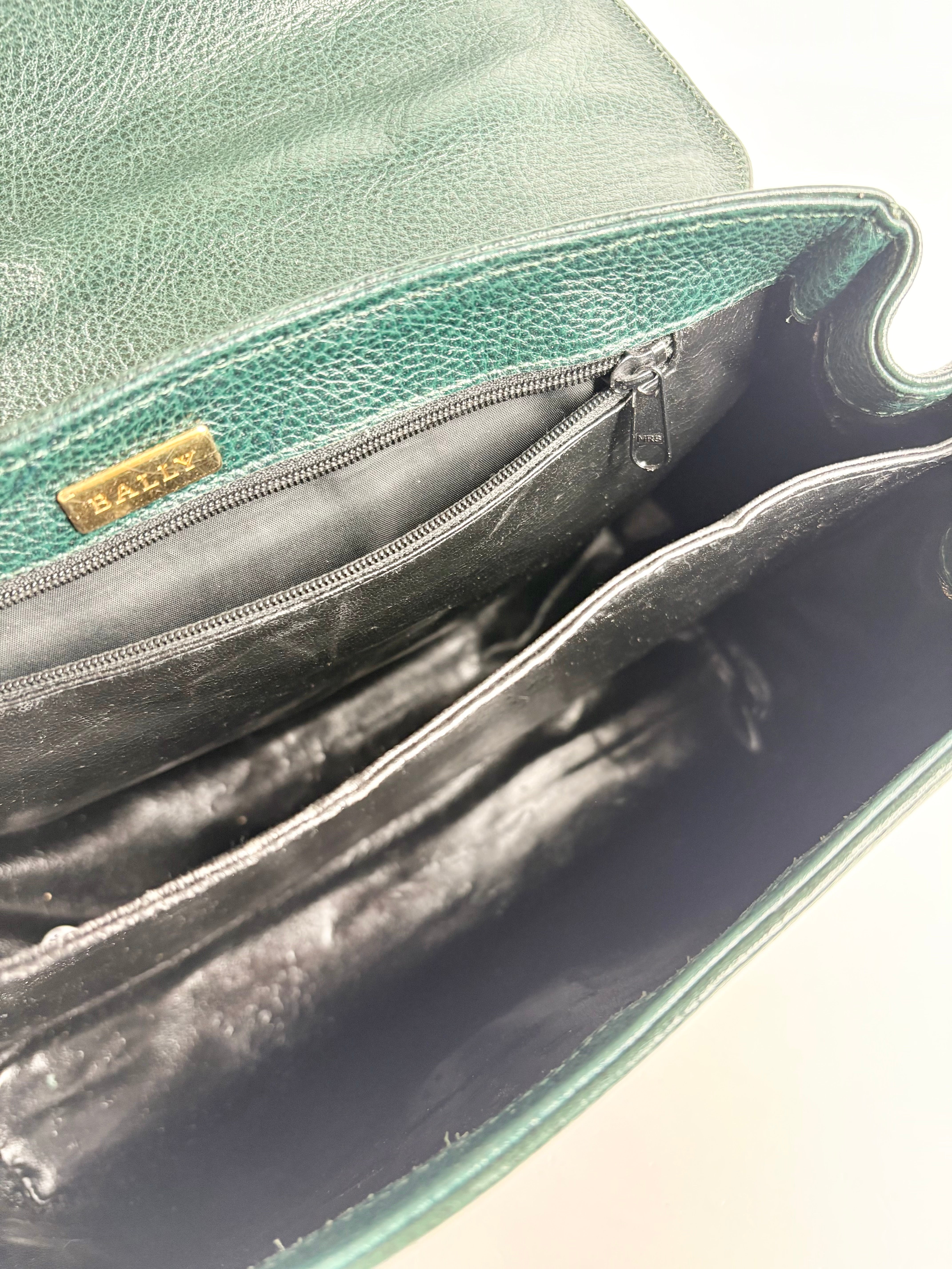 Bally Two-Tone Green & Mahogany Leather Shoulder Bag