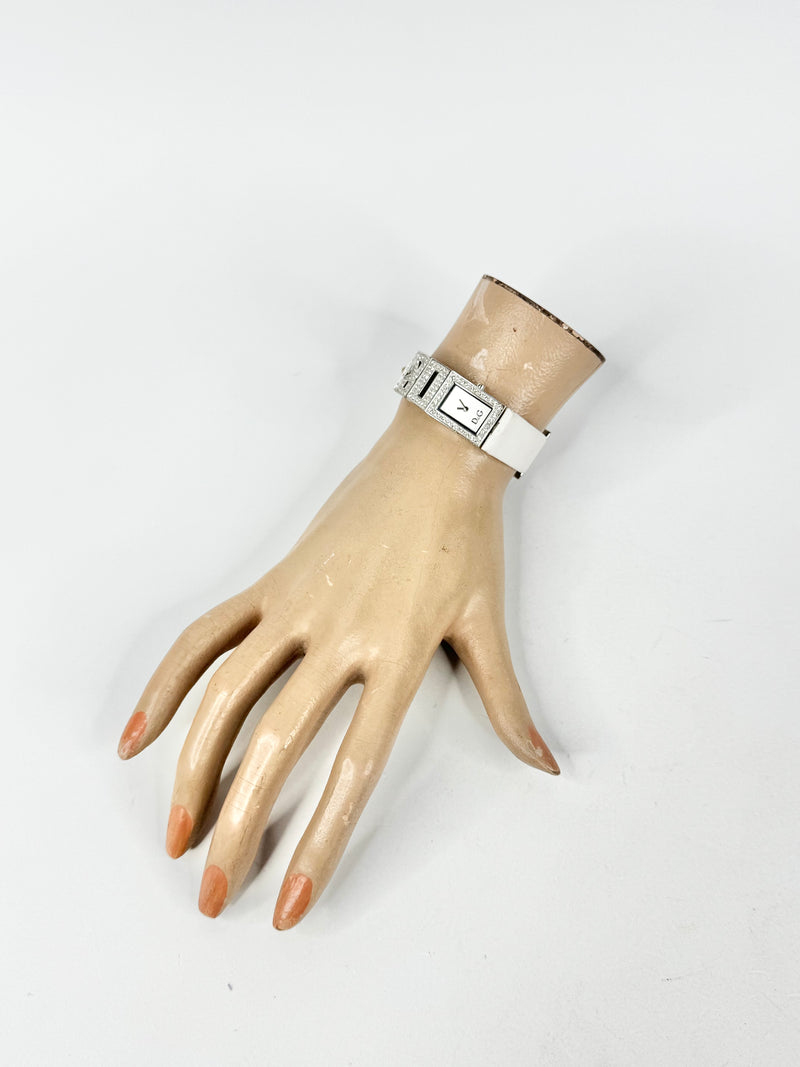 D&G White Leather 'DG' Crystal Embellished Watch