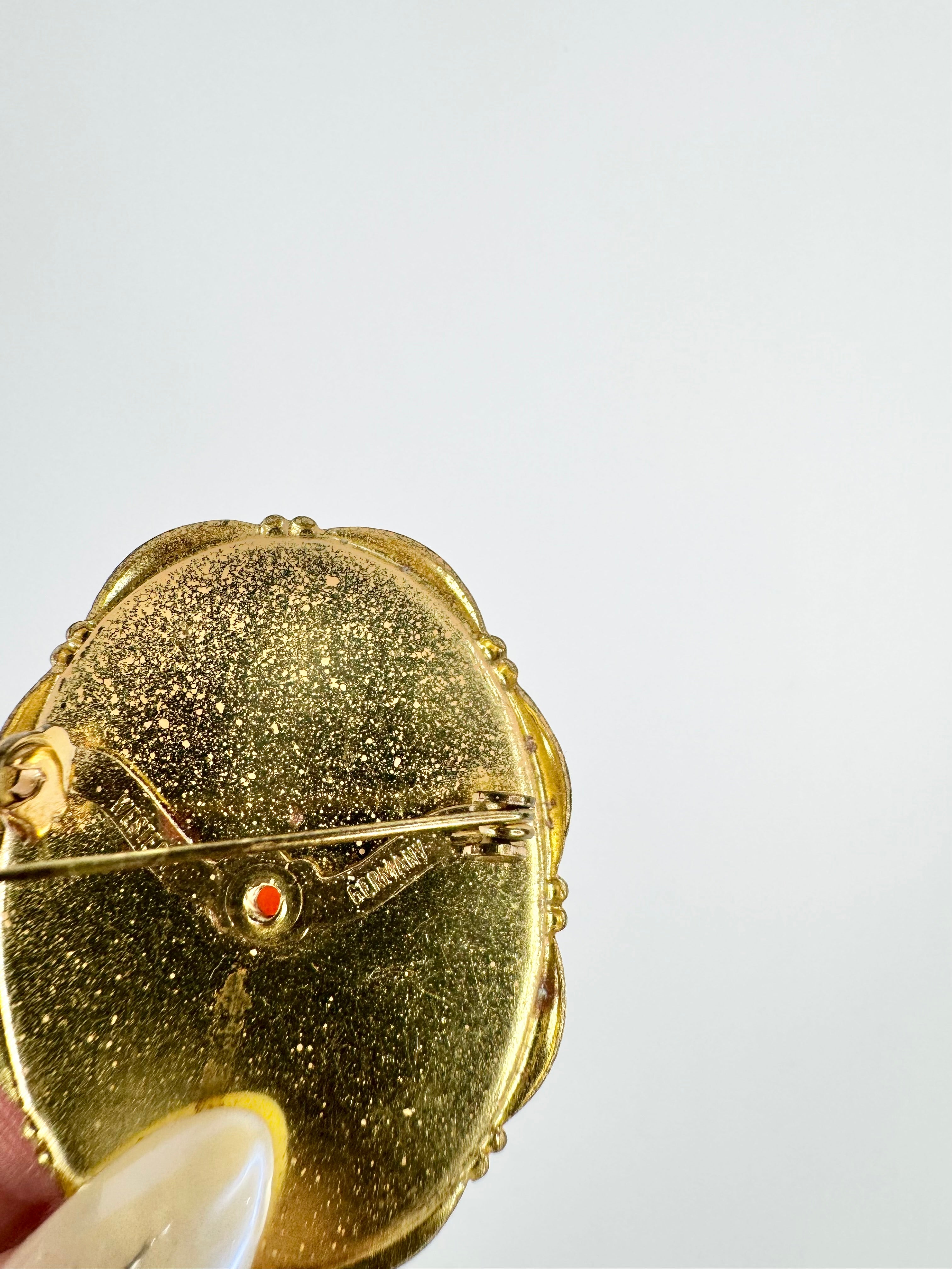 Vintage West German Peach Posey Brocade Brooch