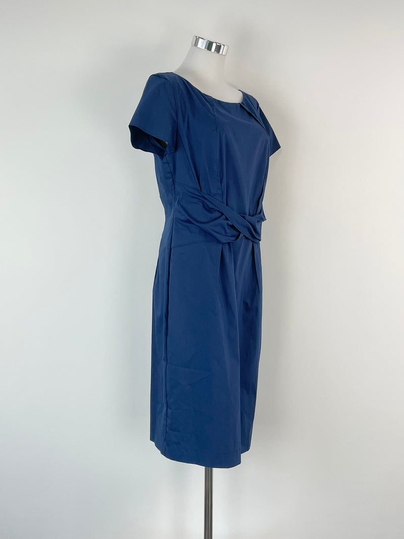 Luisa Cerano Navy Blue Waist-Bow Midi Dress - AU8/10