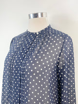 Lee Mathews Navy Blue Dotted Sheer Silk Dress - AU12