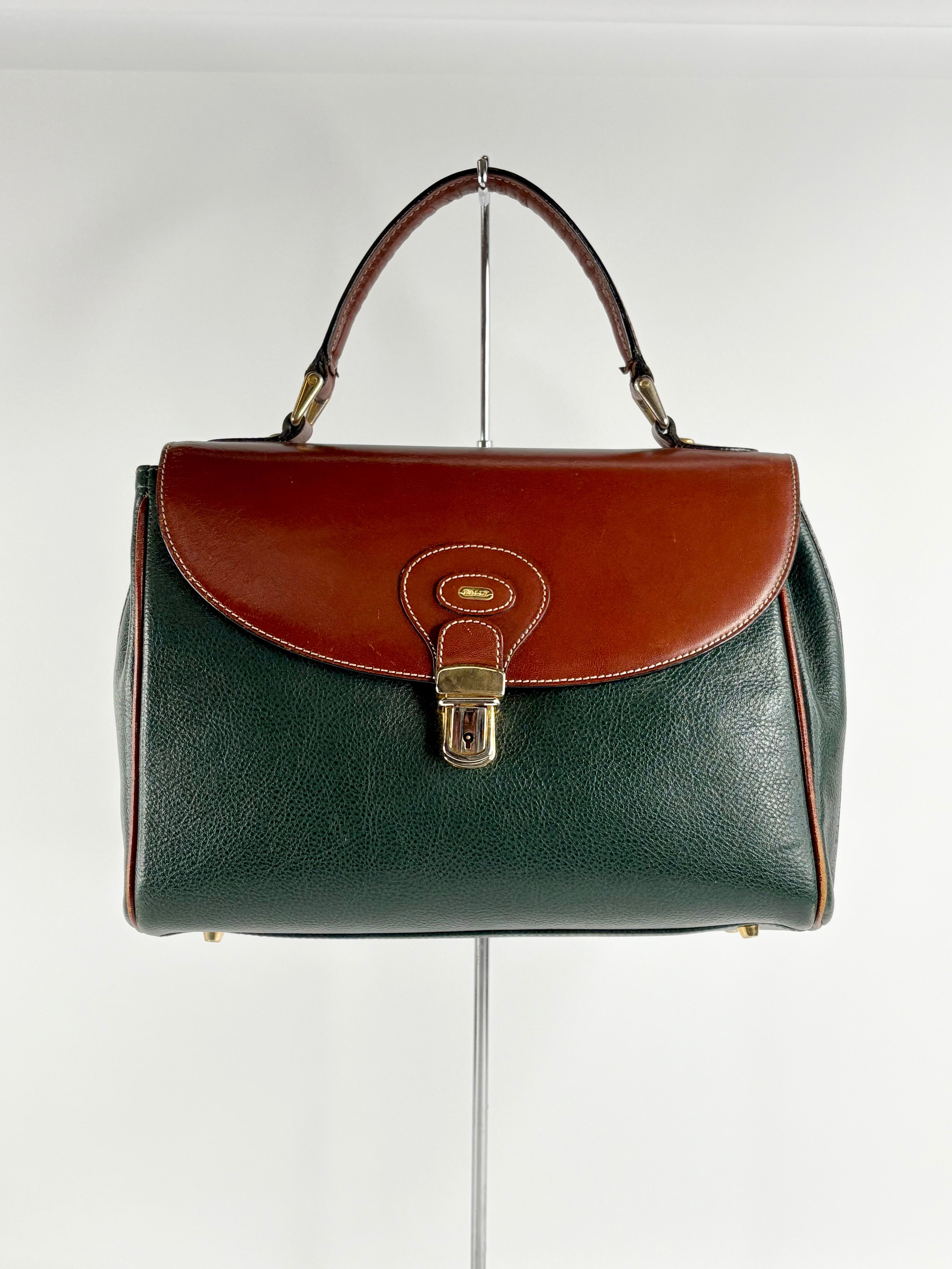 Bally Two-Tone Green & Mahogany Leather Shoulder Bag