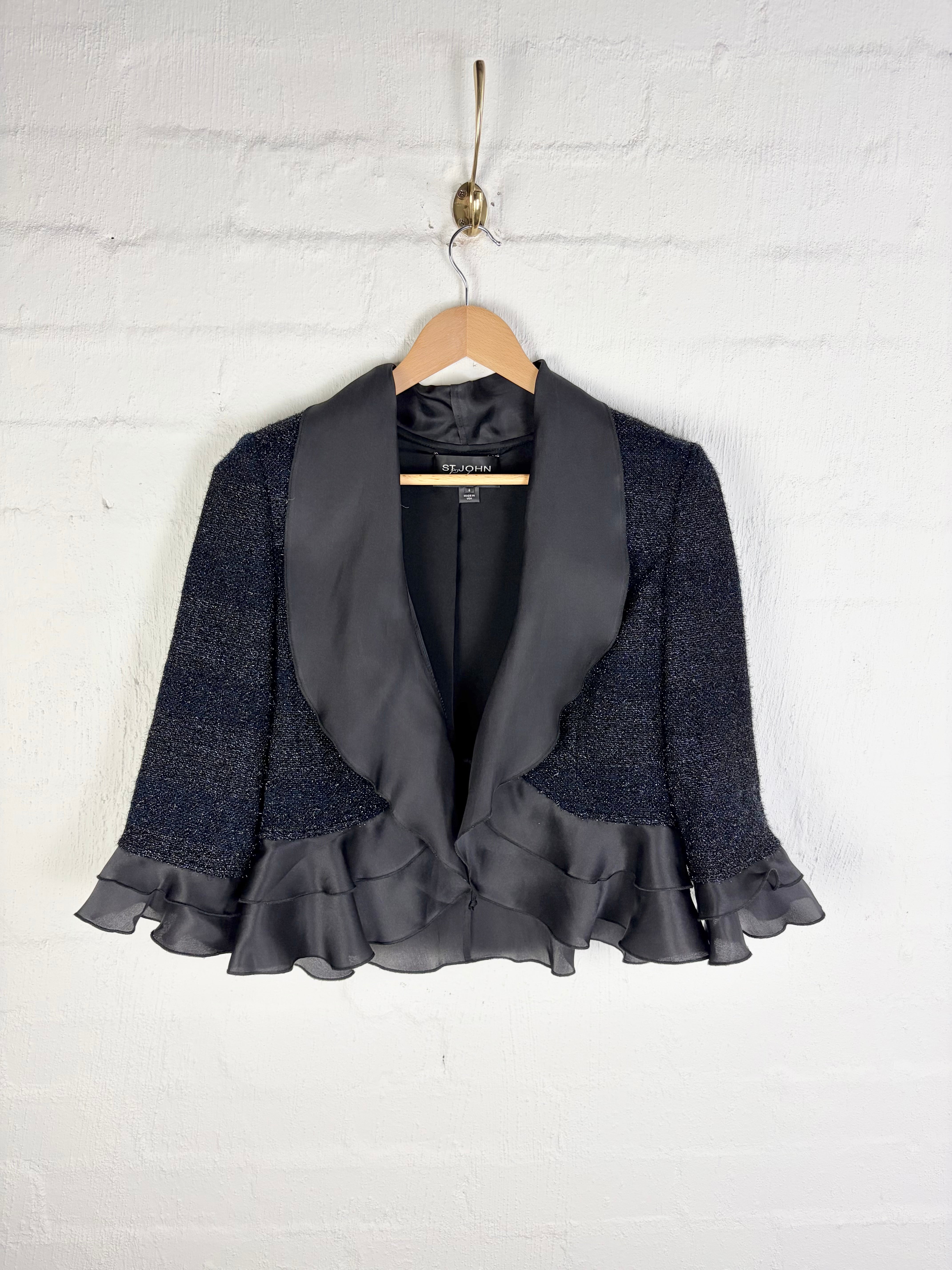 St John Couture Black & Navy Plush Boucle Two Piece - AU8/10