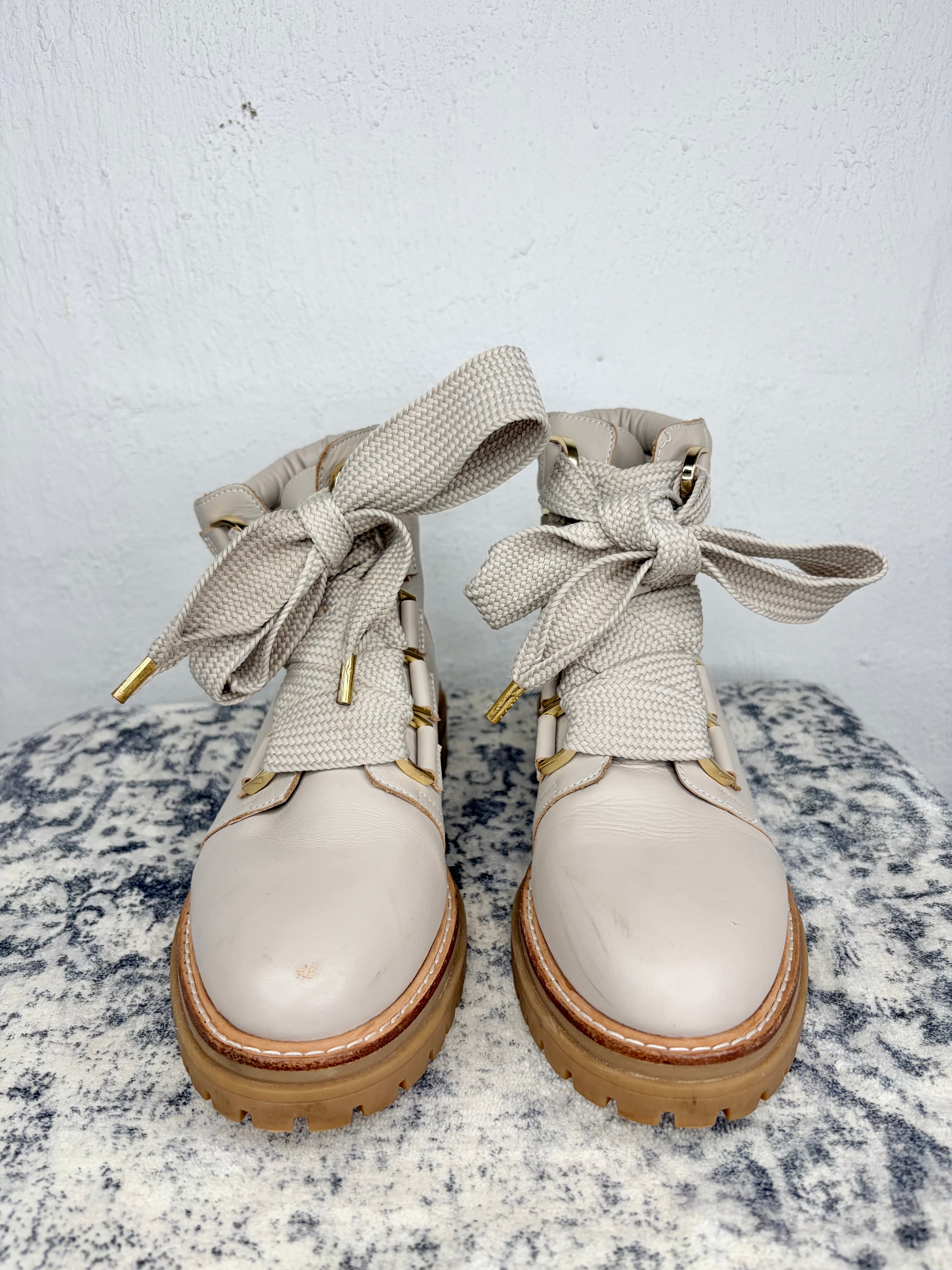 Jo Mercer Cement Wide Lace Boots - EU37