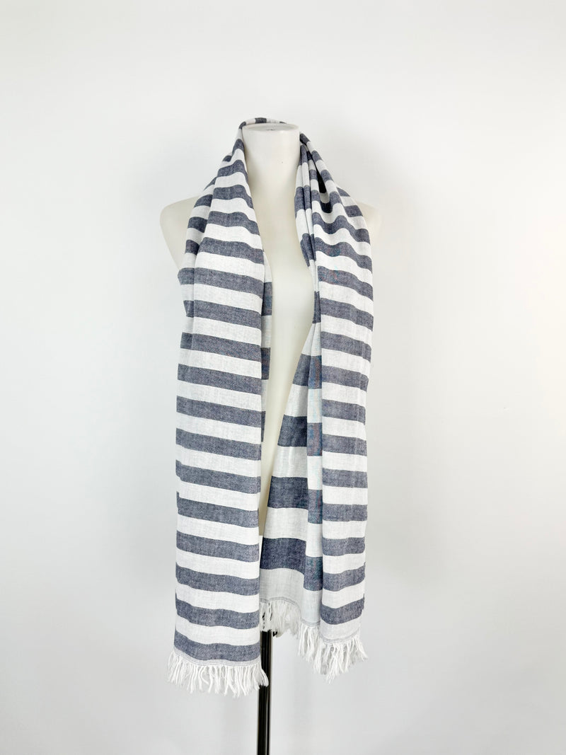 M.J Bale Blue & White Striped Scarf