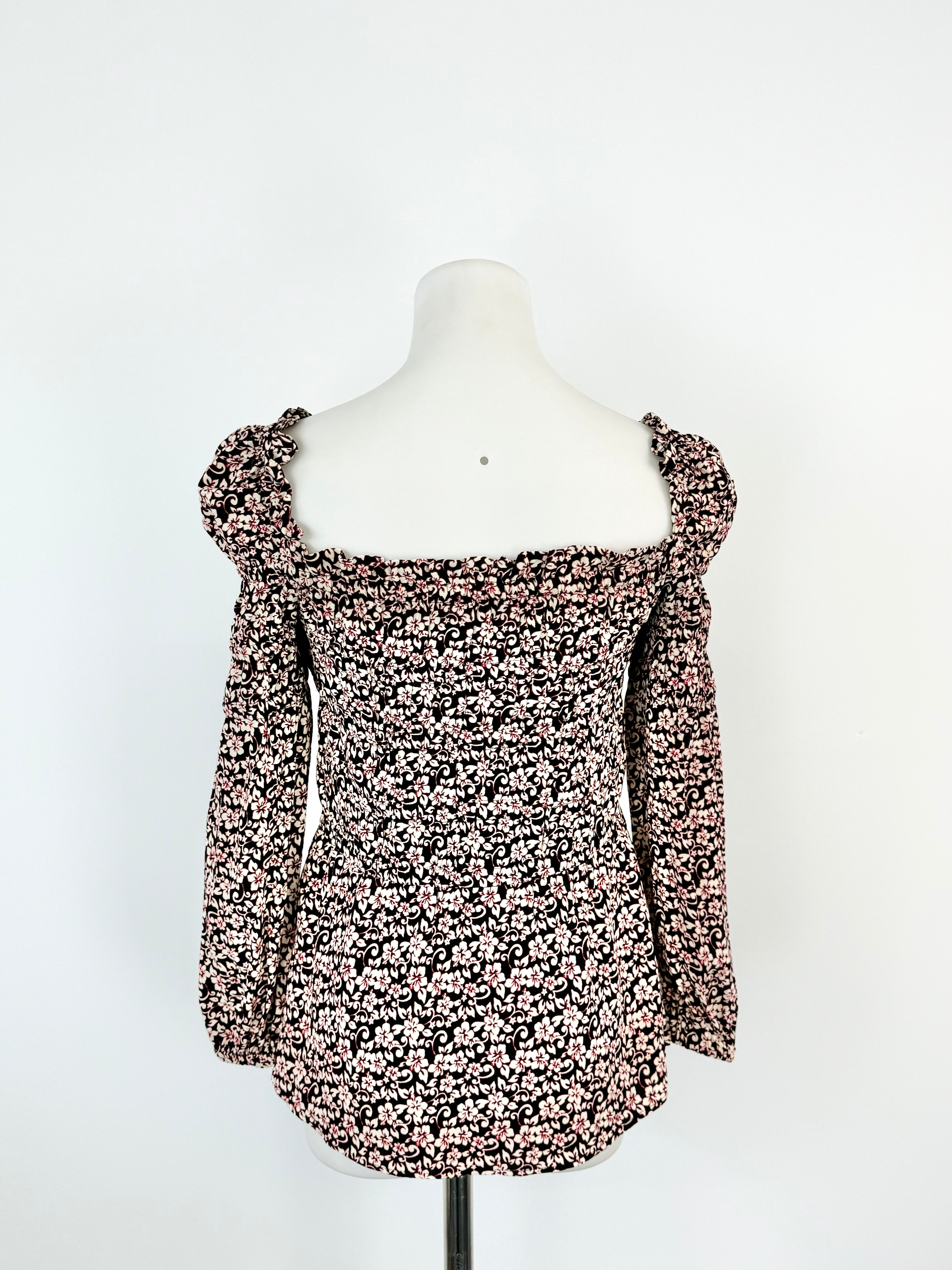 Maje Red Cream & Black Floral 'Lanael' Peasant Blouse - AU8
