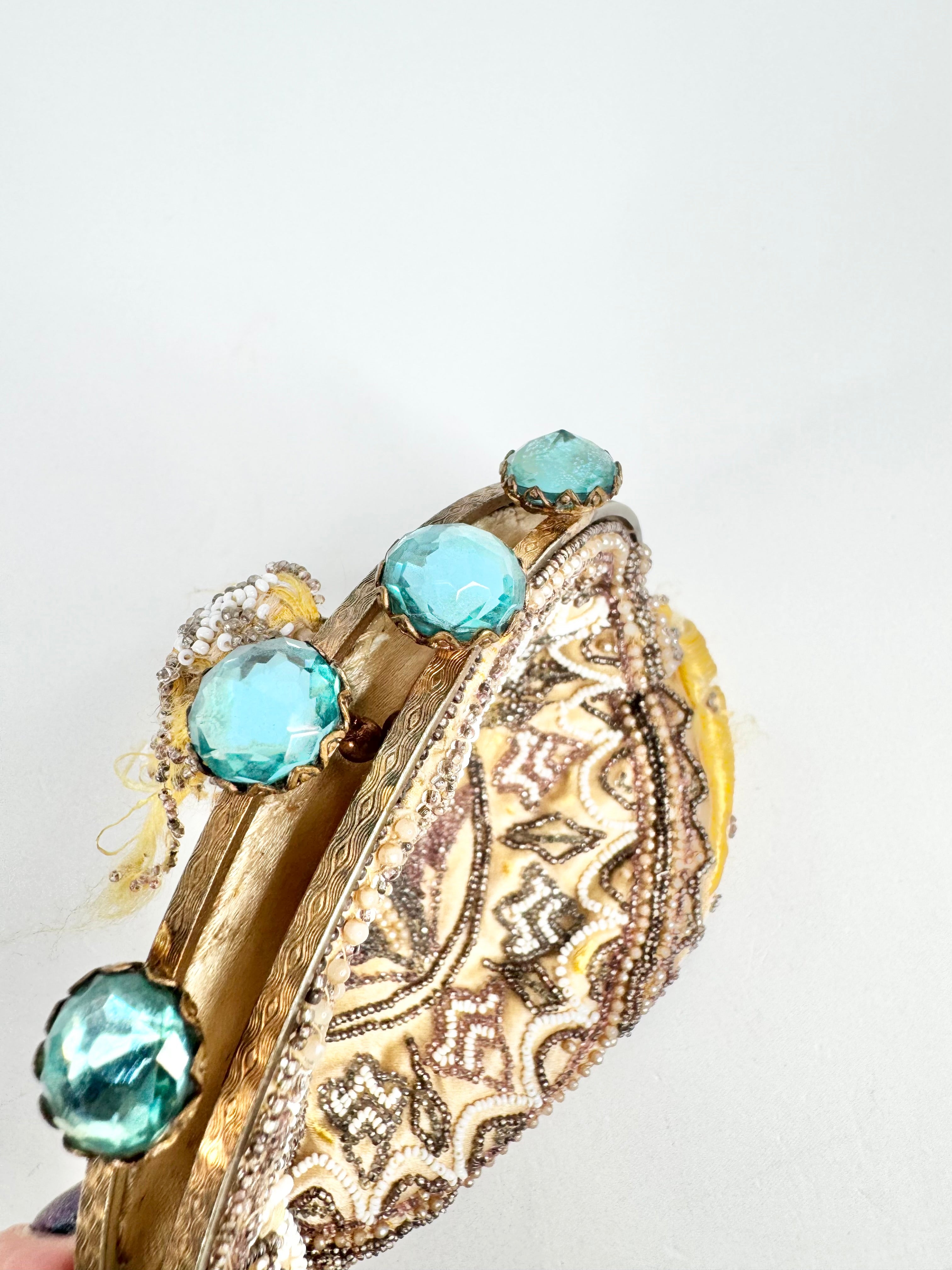 Vintage Handmade French Gold Beaded Evening Purse