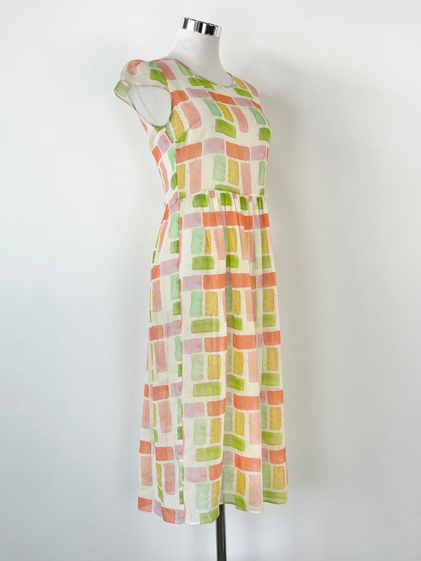 Anna Thomas Geometric Print Sheer Silk Dress with Slip - AU6
