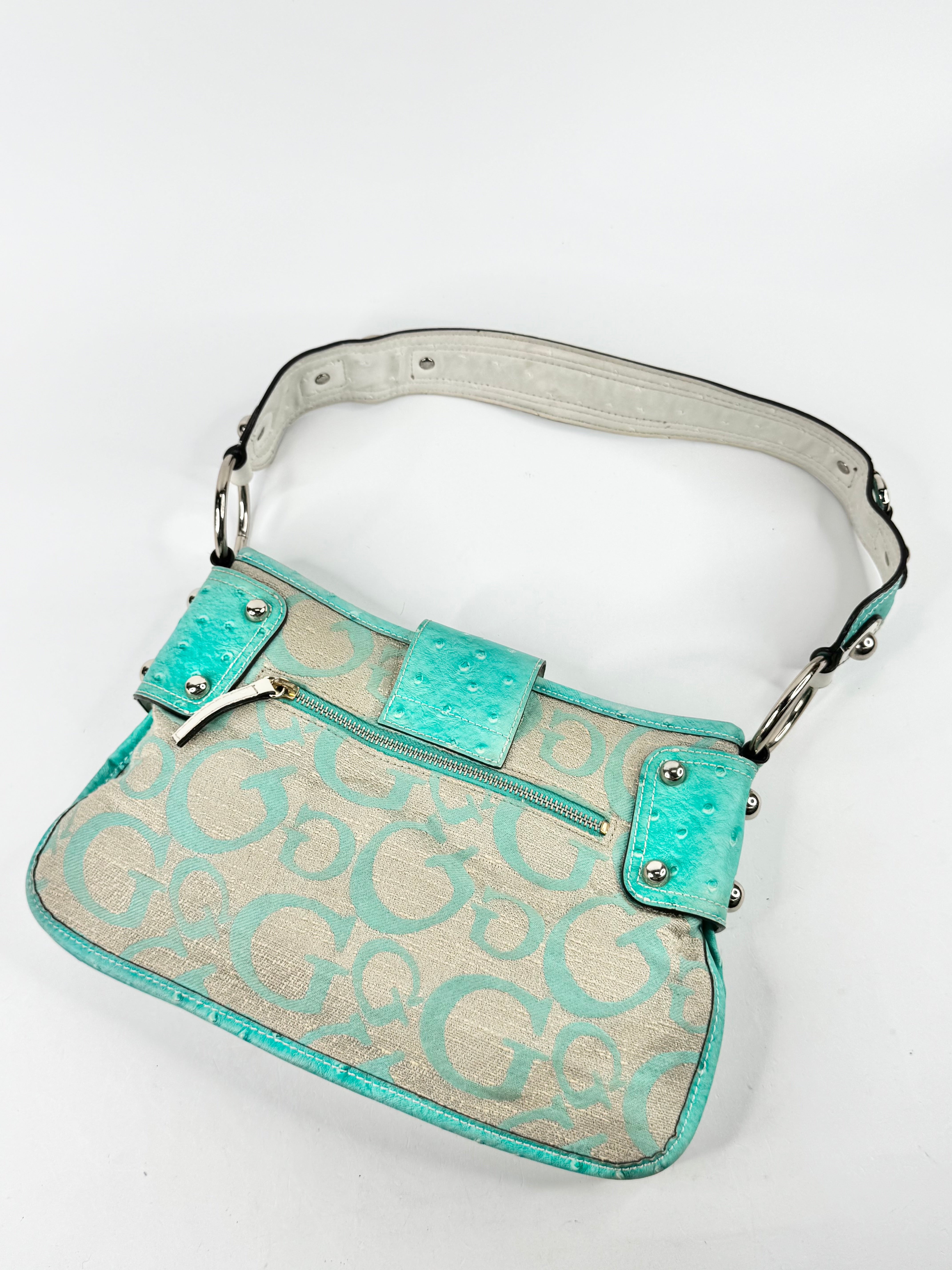 Guess Aqua & Gold Woven Shoulder Bag