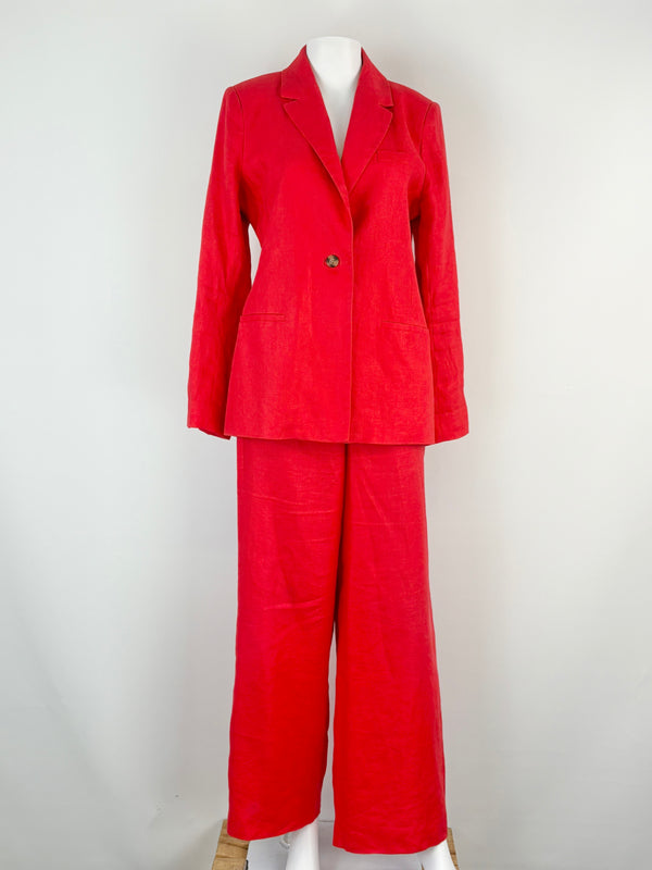 Husk Red Textured-Linen Blazer & Pants Set - AU8
