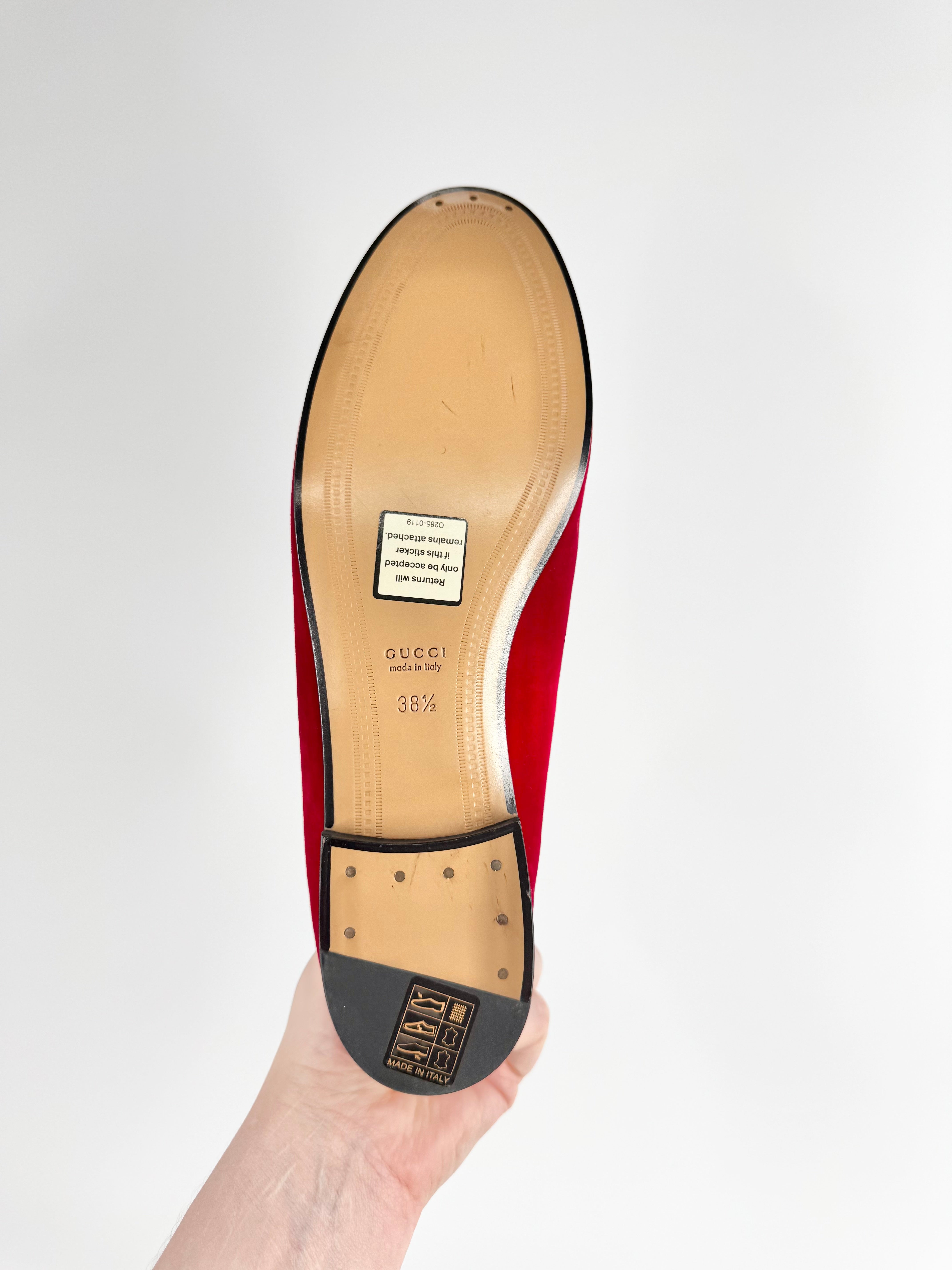 Gucci Red Velvet Horsebit Loafers - EU38.5