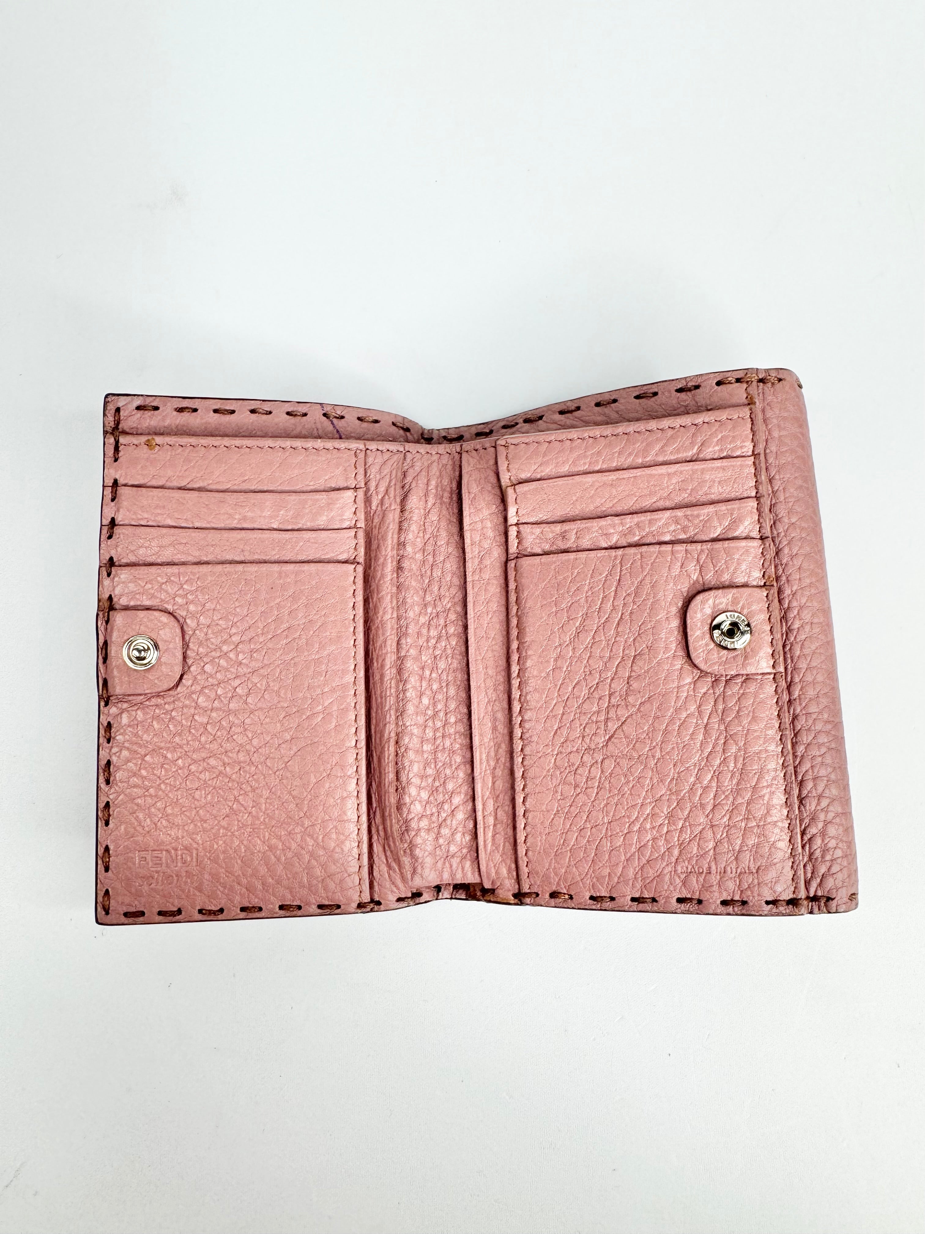 Fendi Blush Pink Peekapoo Tri-Fold Calf Leather Wallet