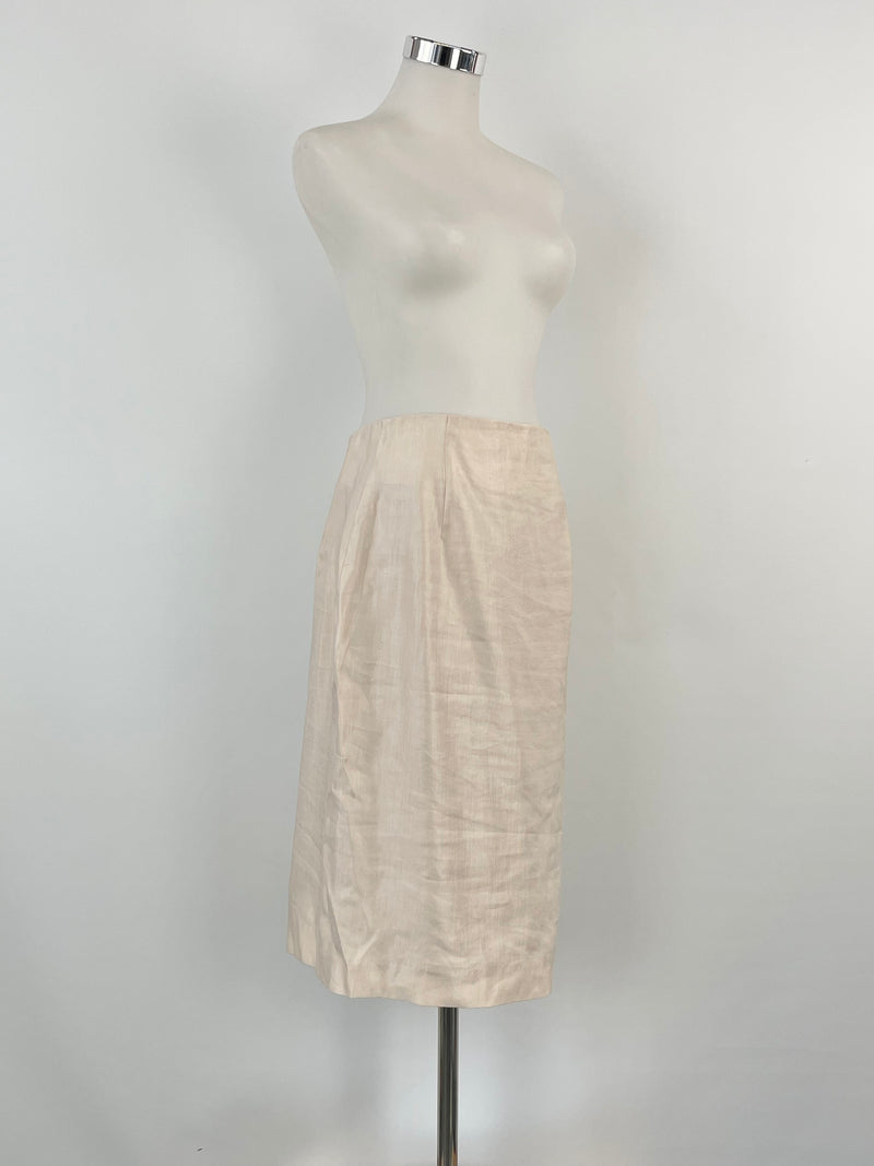 Carla Zampatti Pink Champagne Linen-Blend Midi Skirt - AU8