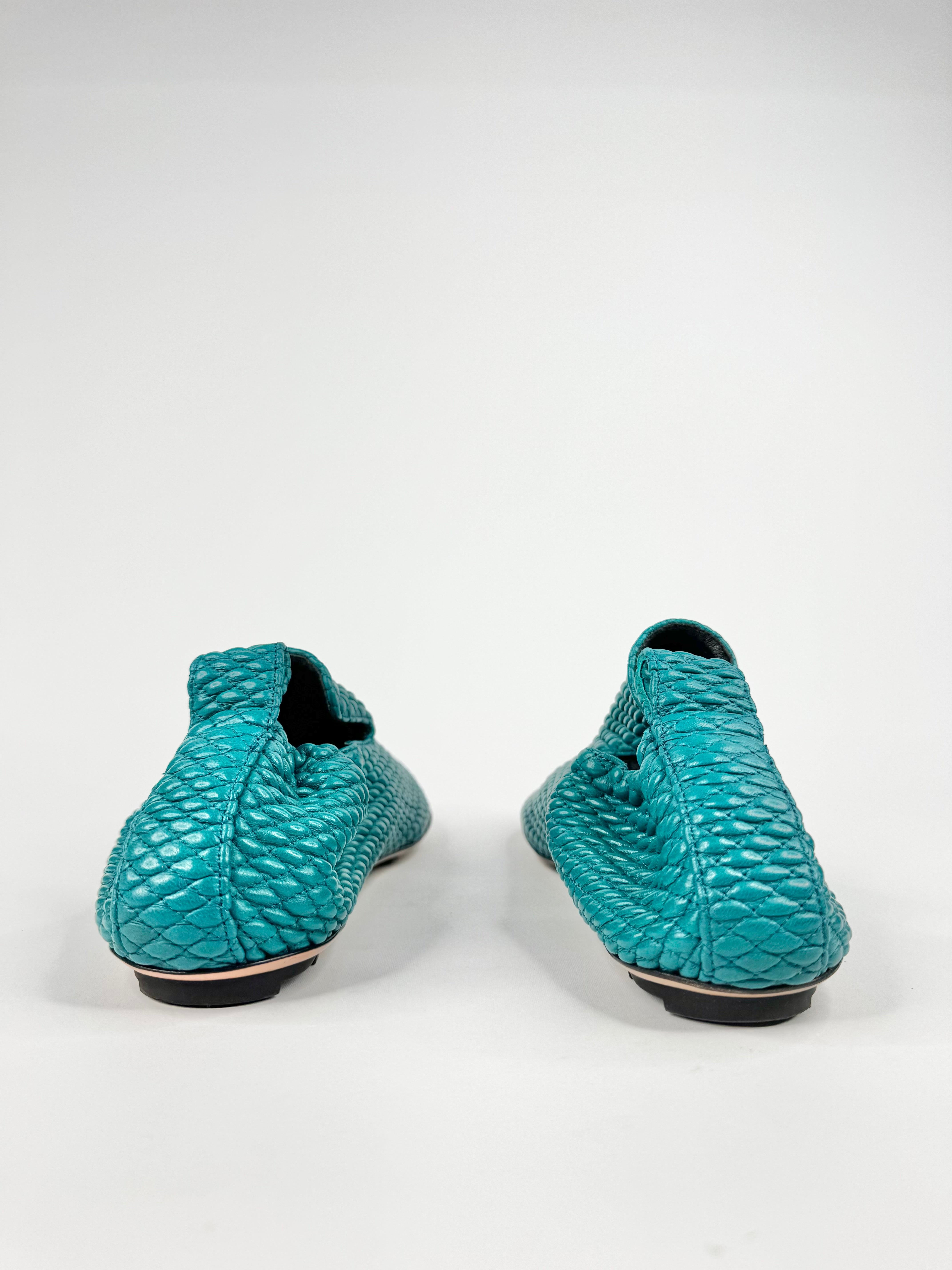Bottega Veneta Turquoise Intrecciato Flats - EU42
